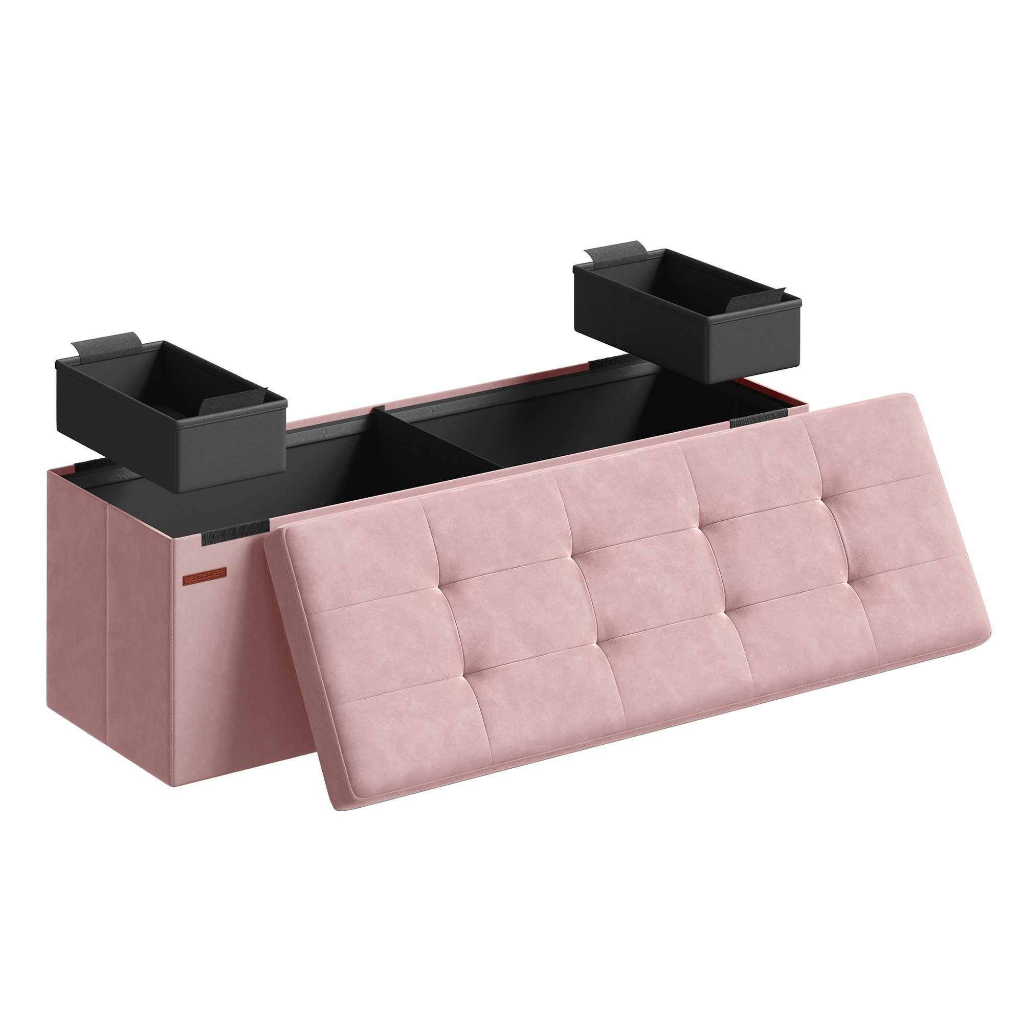 SONGMICS Sitzhocker Aufbewahrungshocker, Samtige, klappbare Sitztruhe (76/110 cm) mit 2 extra Boxen