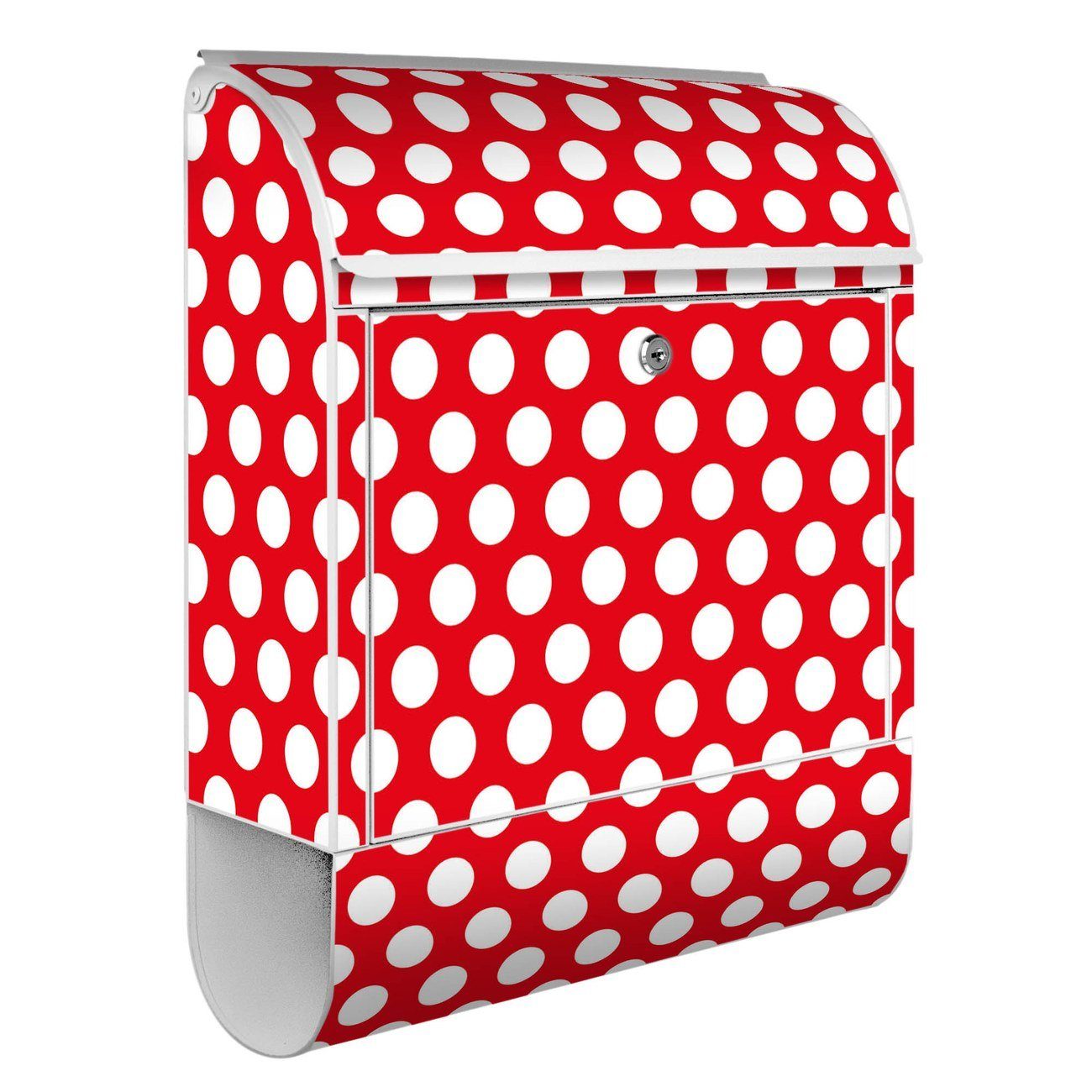 banjado Wandbriefkasten Stahl Punkte witterungsbeständig, weiß Rot (Wandbriefkasten mit x Zeitungsfach), x 14cm pulverbeschichtet, 47 39