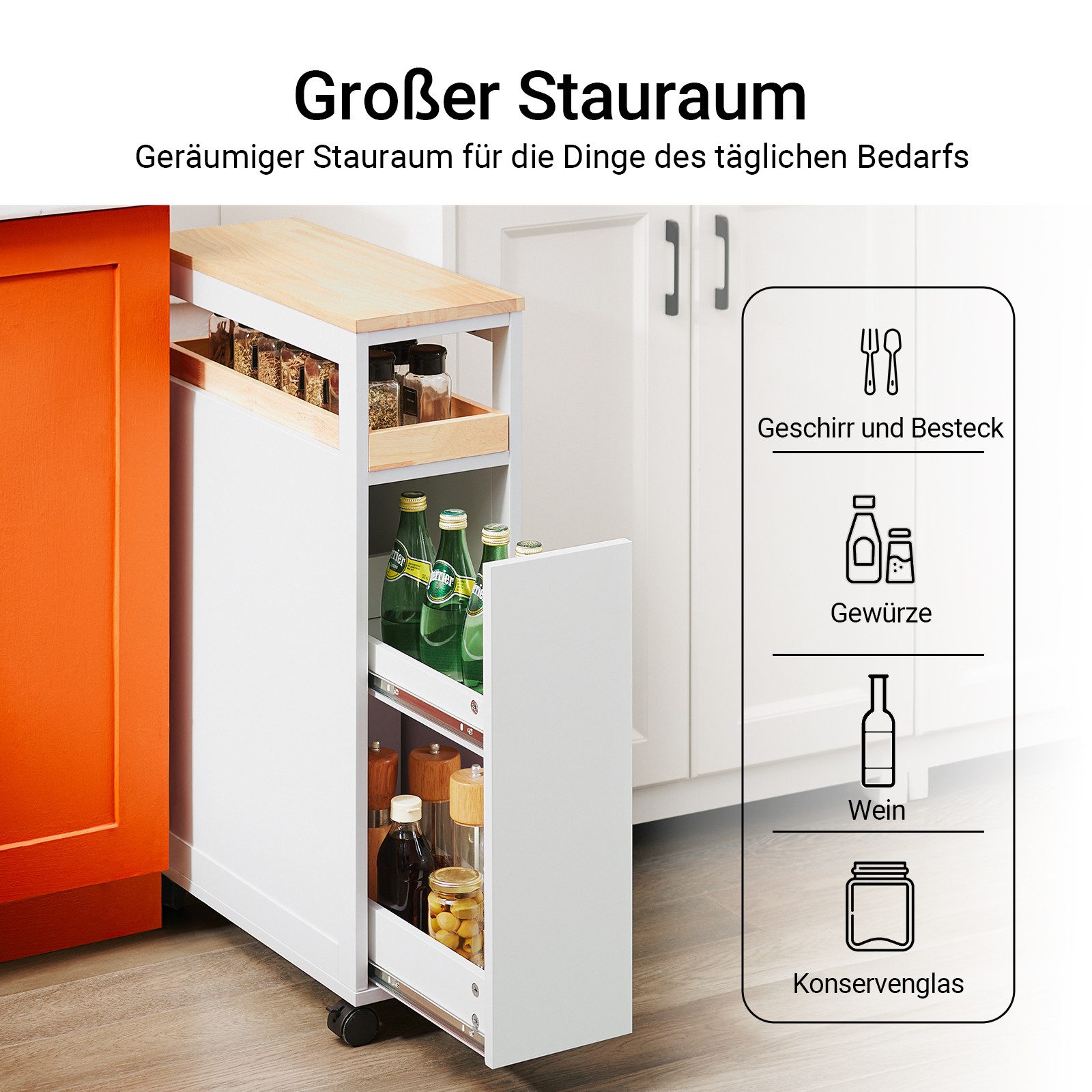 SoBuy Beistellwagen NSR11, Rollregal Rollwagen Küchenregal Badregal schmal, günstig online kaufen