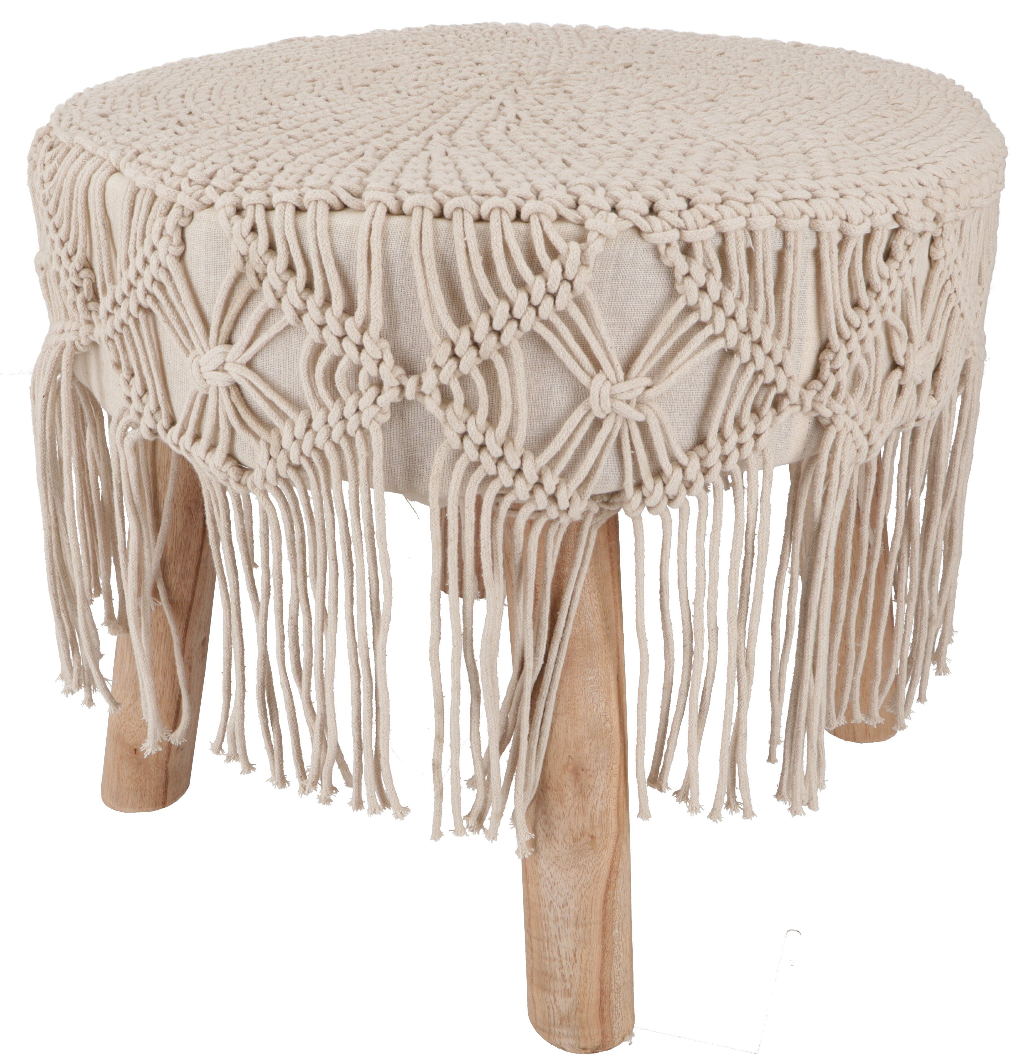 Guru-Shop Stuhl Makramee Hocker, natürlicher Boho Hocker -..