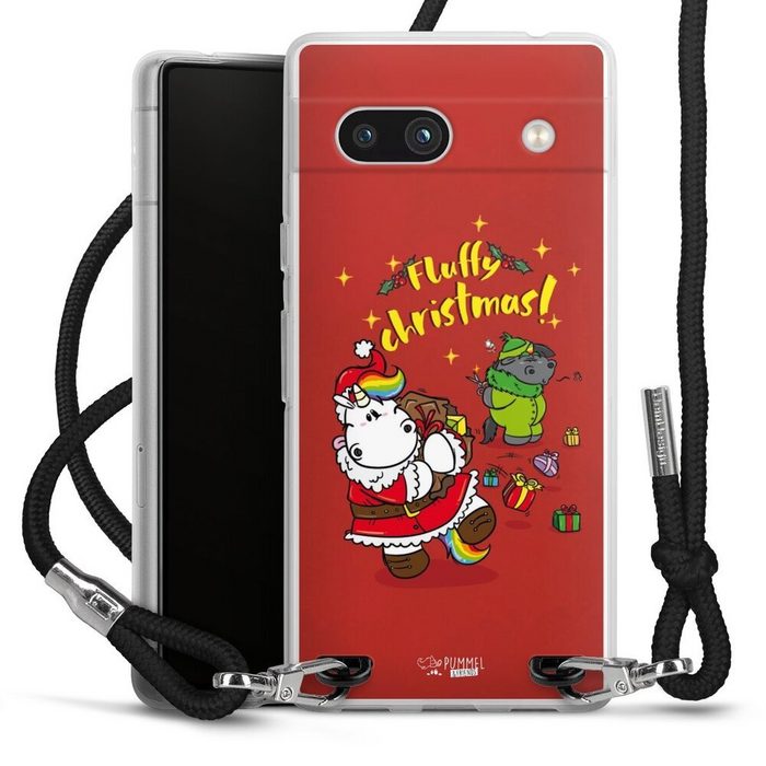 DeinDesign Handyhülle Pummeleinhorn Fluffy Christmas Red Google Pixel 7a Handykette Hülle mit Band Case zum Umhängen