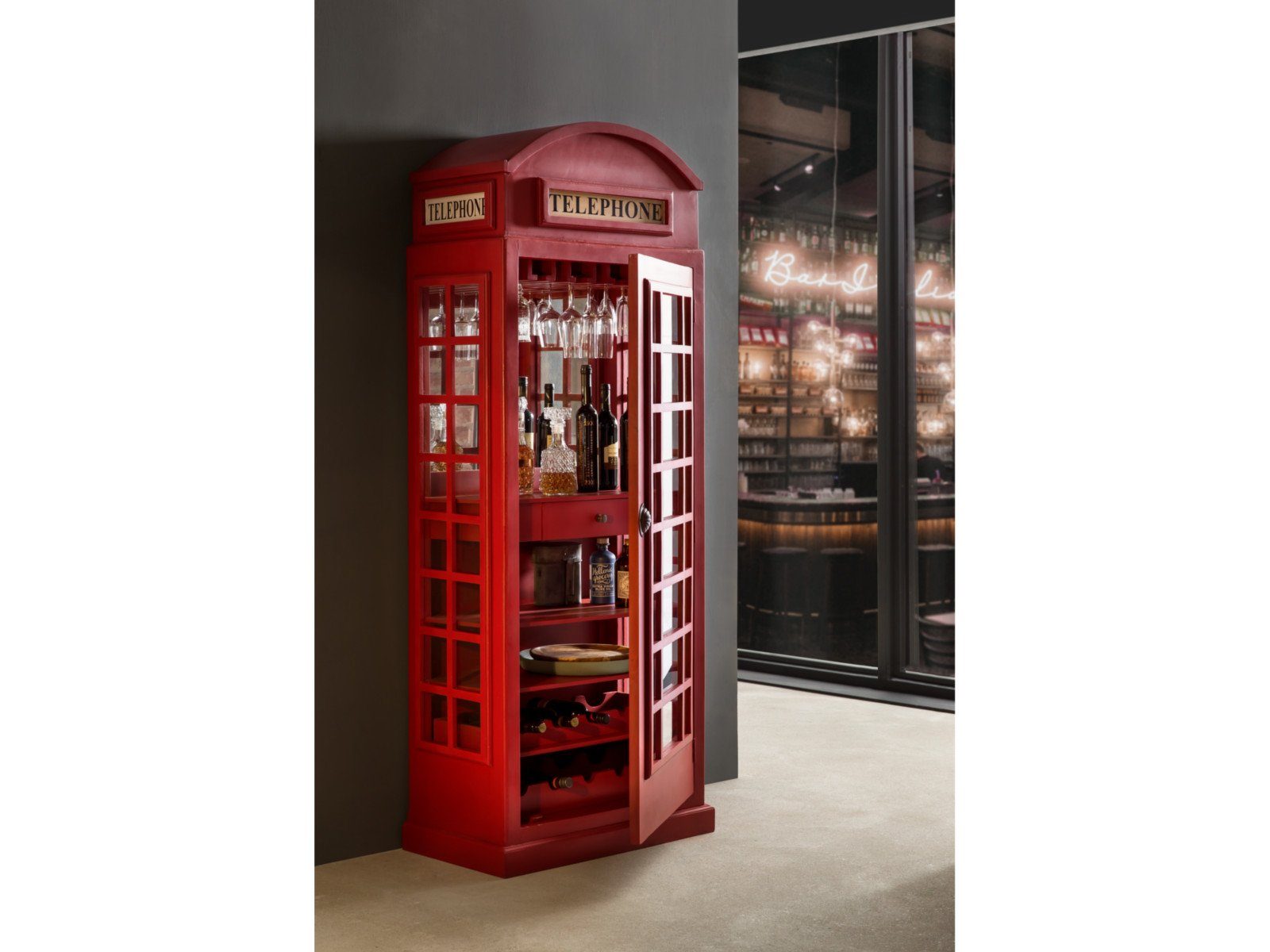massivum Vitrine Barschrank Telefonzelle Rot (1-St)