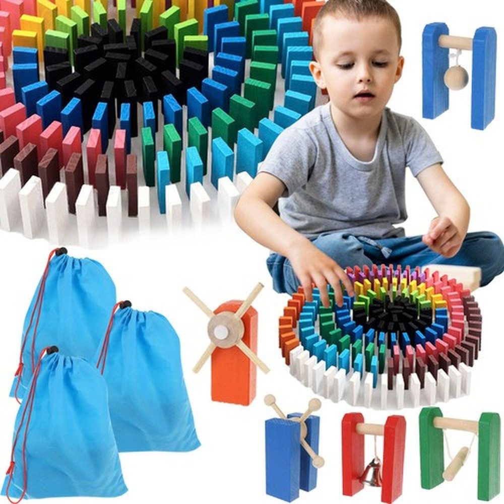 KRUZZEL Holzdominosteine Kinderspielsteine Spielbausteine, (Spar-Set, 1080 St., lebendig), Unterstützt Kreativität, Feinmotorik und Hand-Auge-Koordination