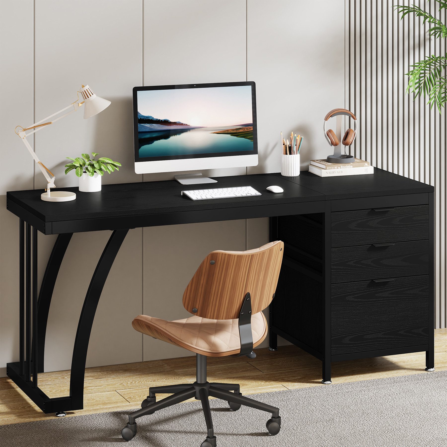 Tribesigns Computertisch mit 3 Schubladen, Home Office Schreibtische mit Schubladenschrank