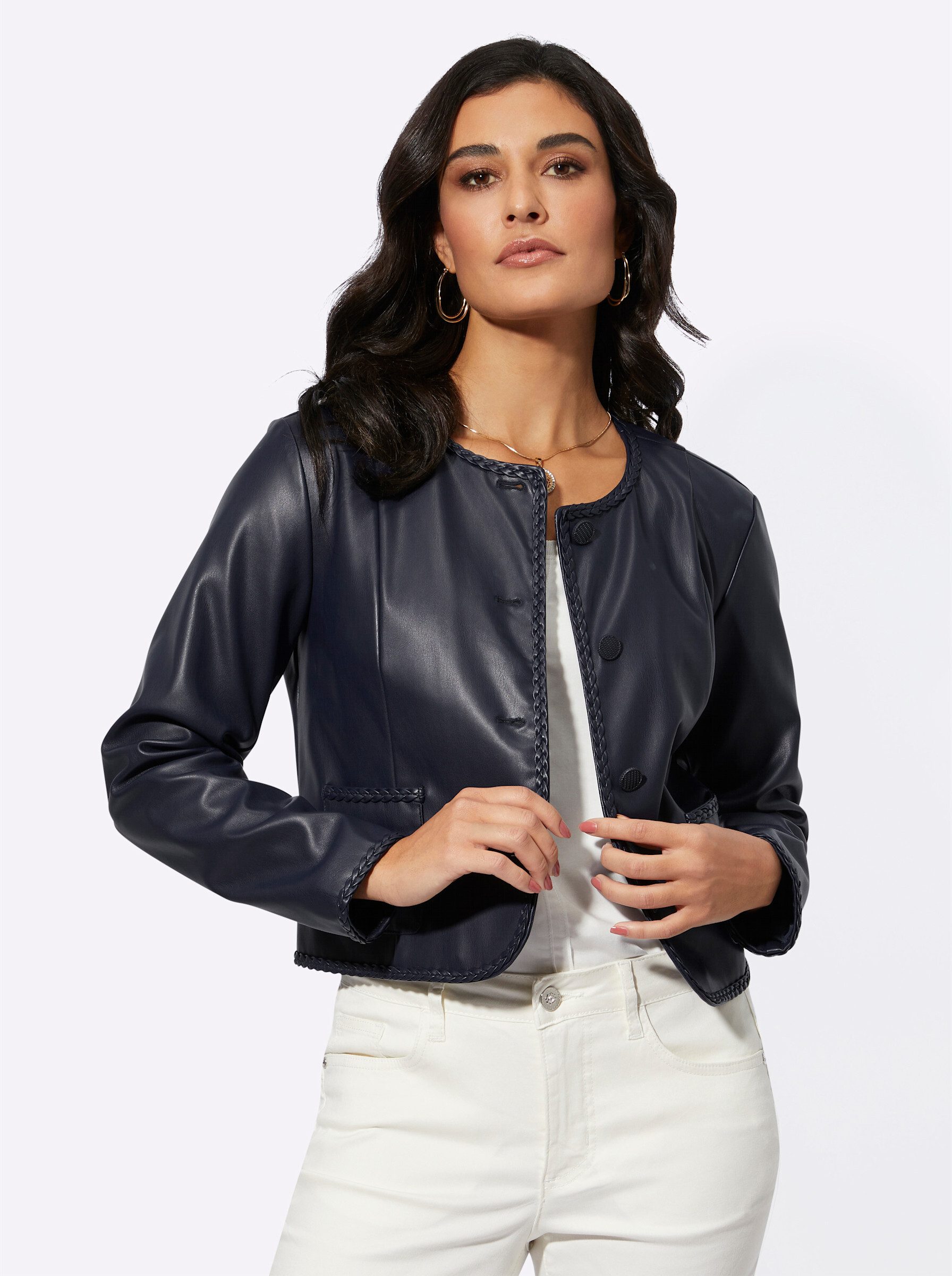 Comma Blazer Damen Lederimitat Mainpol Blusenblazer