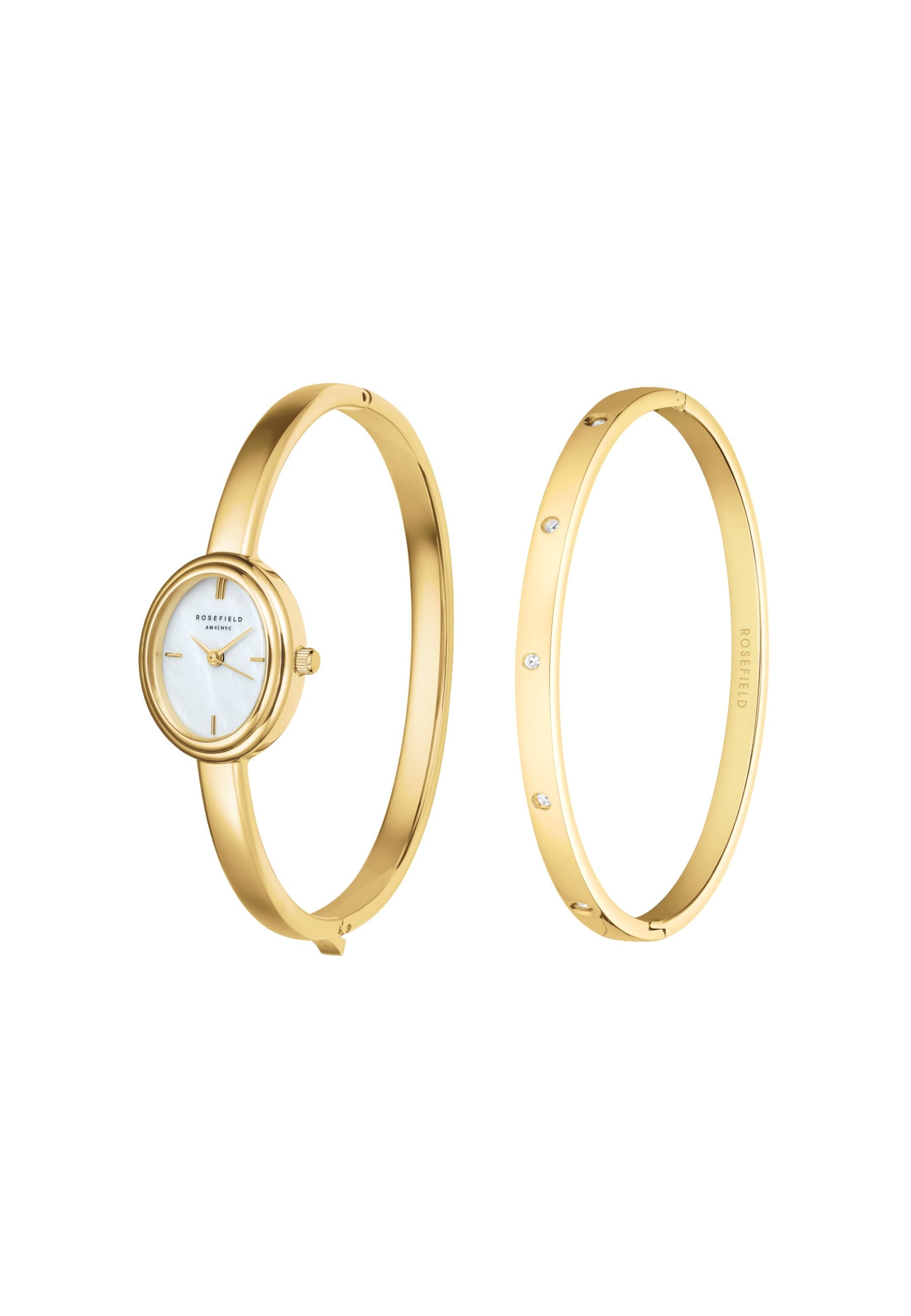 ROSEFIELD Quarzuhr ROSEFIELD Bangle-Uhr + Kristall Bangle Geschenkset für Damen