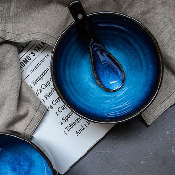 Lubgitsr Suppenlöffel Art blau Keramik Suppe Löffel Retro Ramen Schüssel Suppe Löffel Reis (6 Stück)