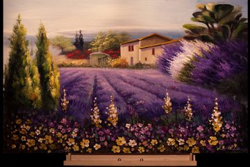 KUNSTLOFT Gemälde Lavendelzeit 90x60 cm, Leinwandbild 100% HANDGEMALT Wandbild Wohnzimmer