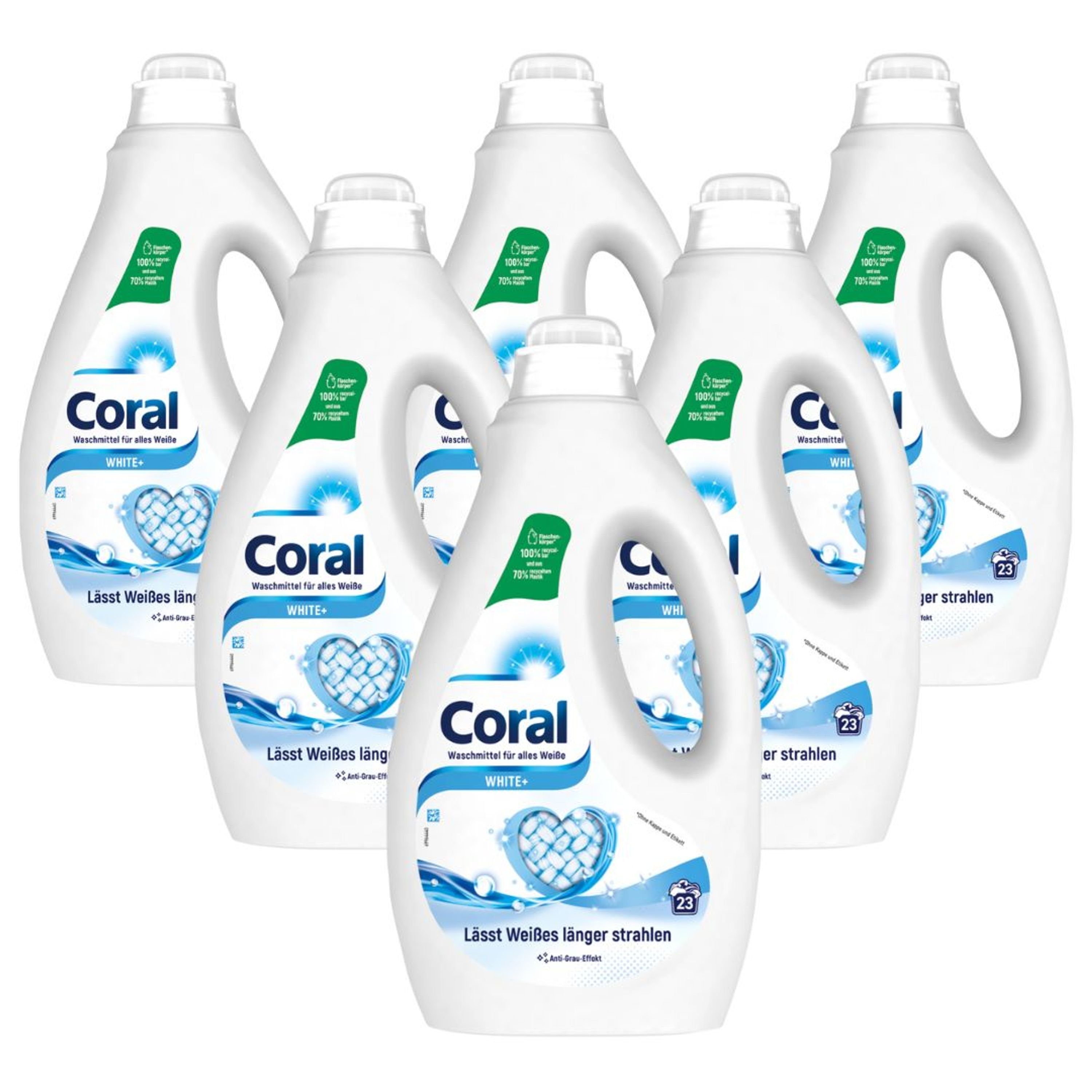 Coral 6x Waschmittel White+ mit Anti-Grau-Effekt 23WL (1.15L) Spezialwaschmittel (Flüssigwaschmittel für länger strahlendes Weiß)