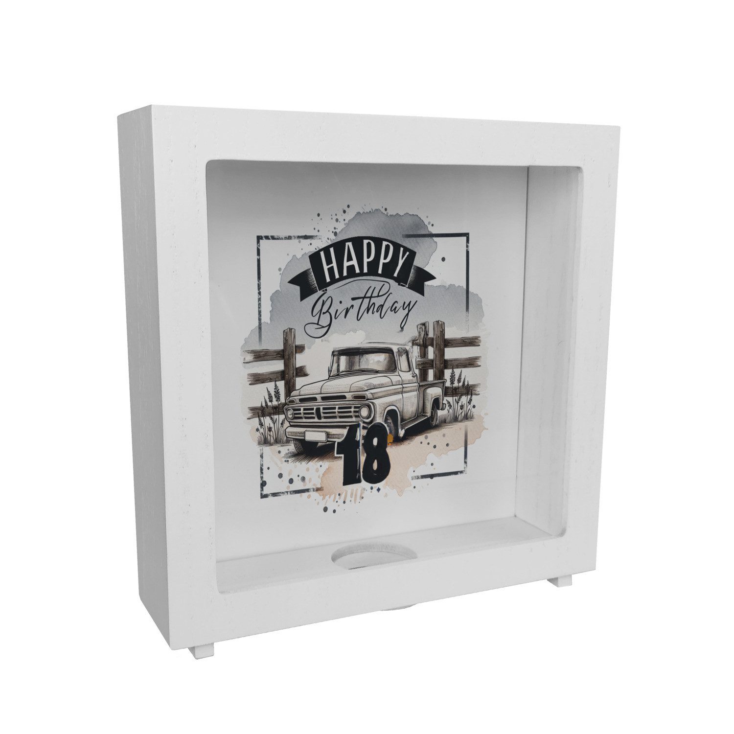 Spardose Happy Birthday 18 Auto Rahmen Spardose aus Holz
