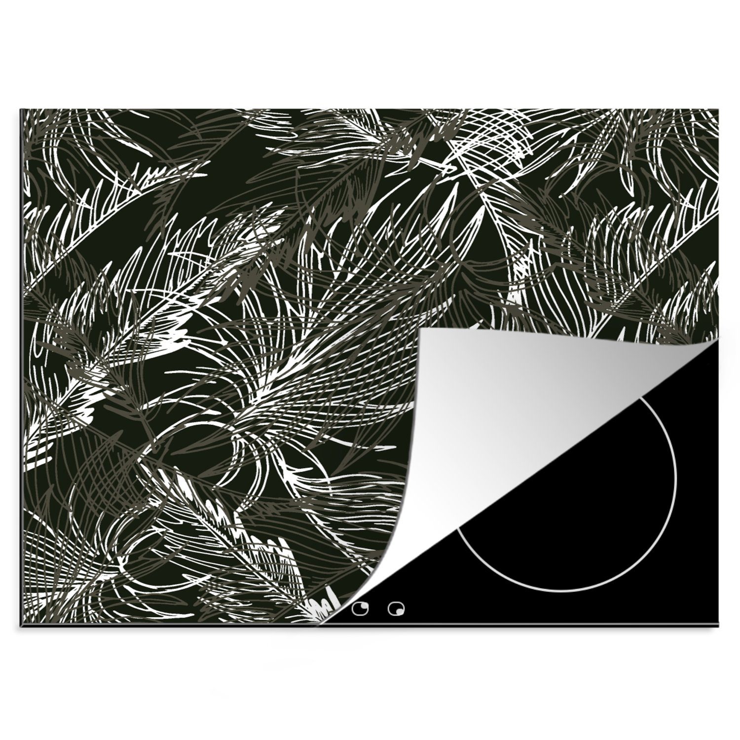 MuchoWow Herdblende-/Abdeckplatte Palmenblatt - Tropisch - Design - Hawaii, Vinyl, (1 tlg), 60x52 cm, Mobile Arbeitsfläche nutzbar, Ceranfeldabdeckung