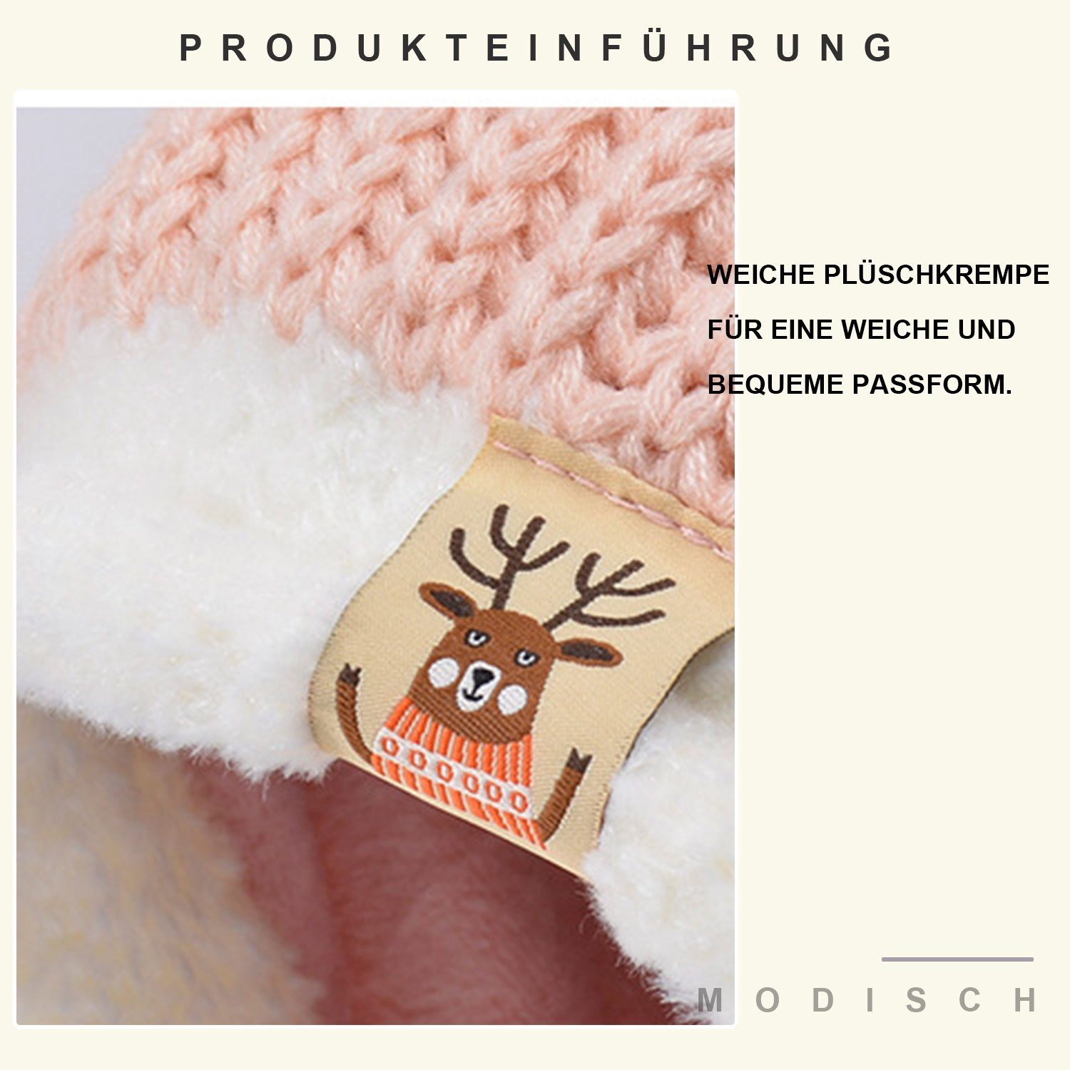 MAGICSHE Fleece-gefütterte Ohrenklappen Strickmütze Geweihen für mit Kinder Beanie Ingwer