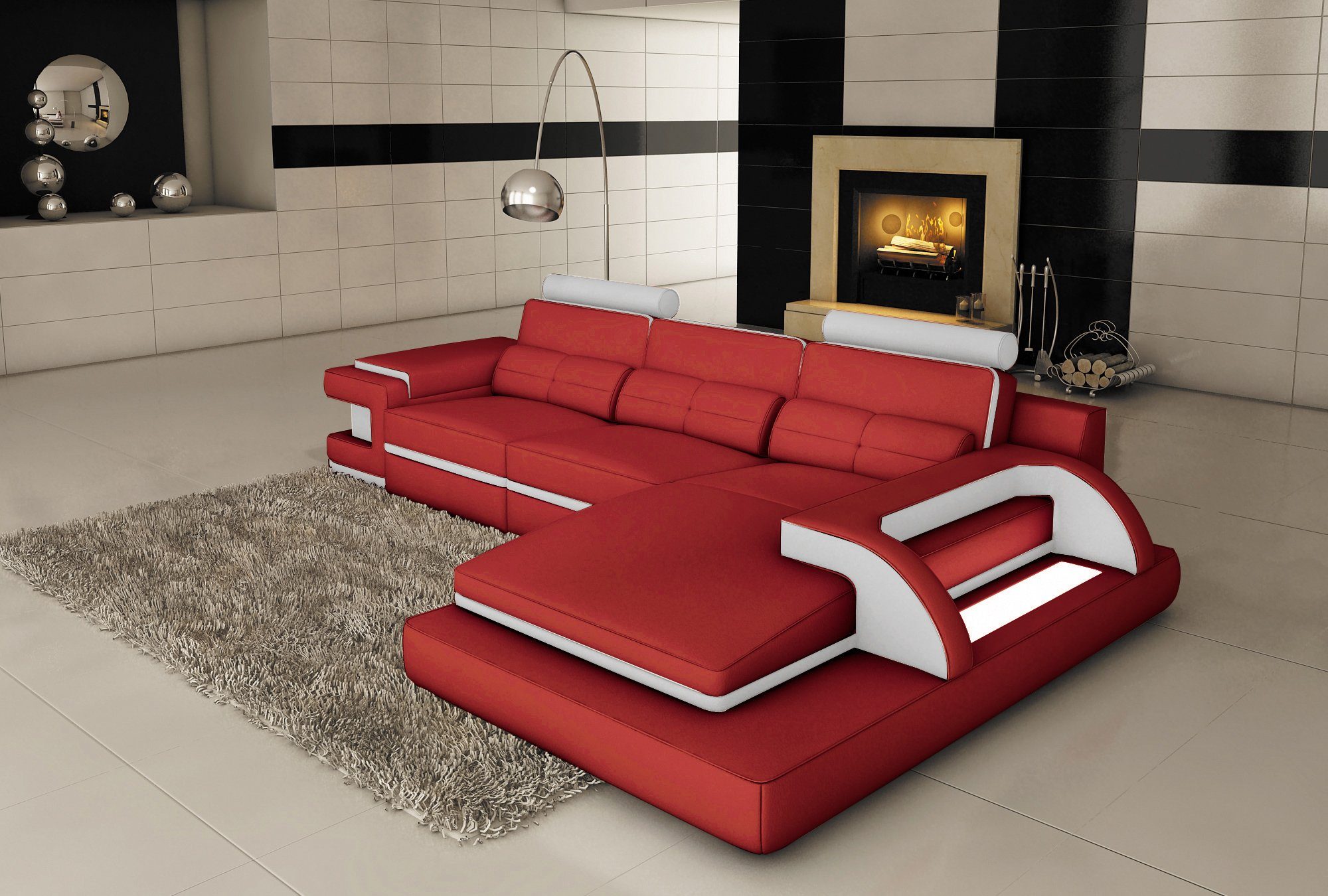 Neu, schwarz-rotes Sofa in JVmoebel Ecksofa Modern Beleuchtung Luxus LED Europe L-Form Made