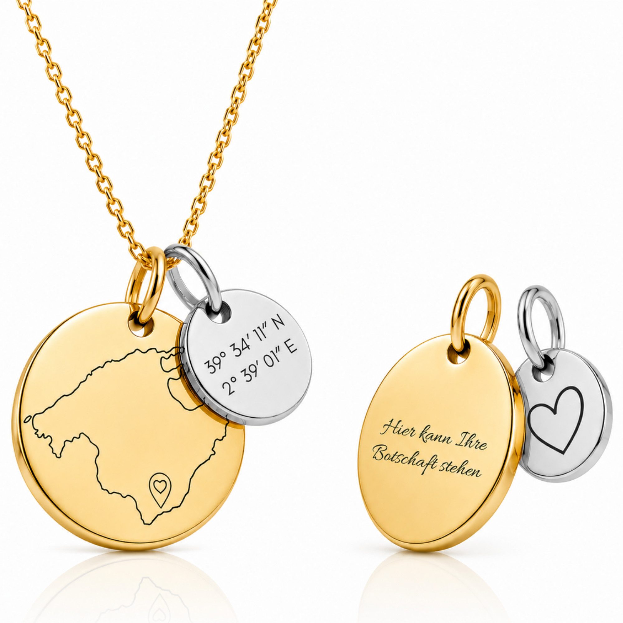 Kette mit Anhänger mit Gravur Personalisierte Halskette Damen Lieblingsort Gravur Koordinaten Symbol