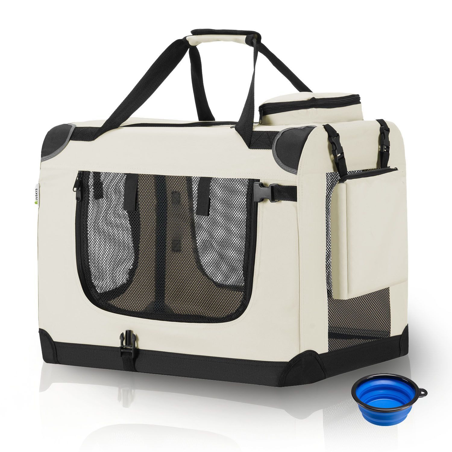 Juskys Tiertransporttasche Lassie, mit Decke, Tasche, Griffen und Fressnapf