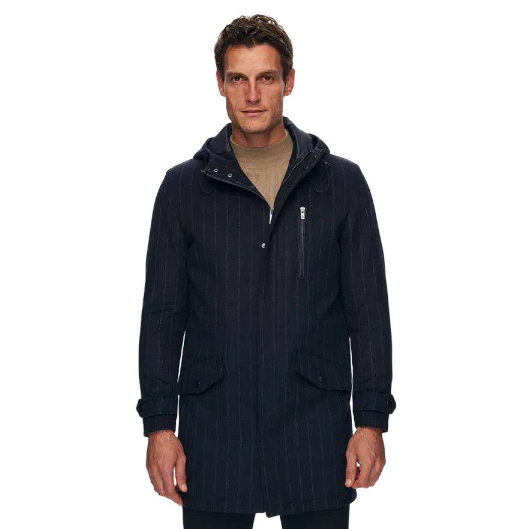 D'S DAMAT Wirkmantel Ds Damat Regular Fit gestreifter Wollmantel mit Kapuze