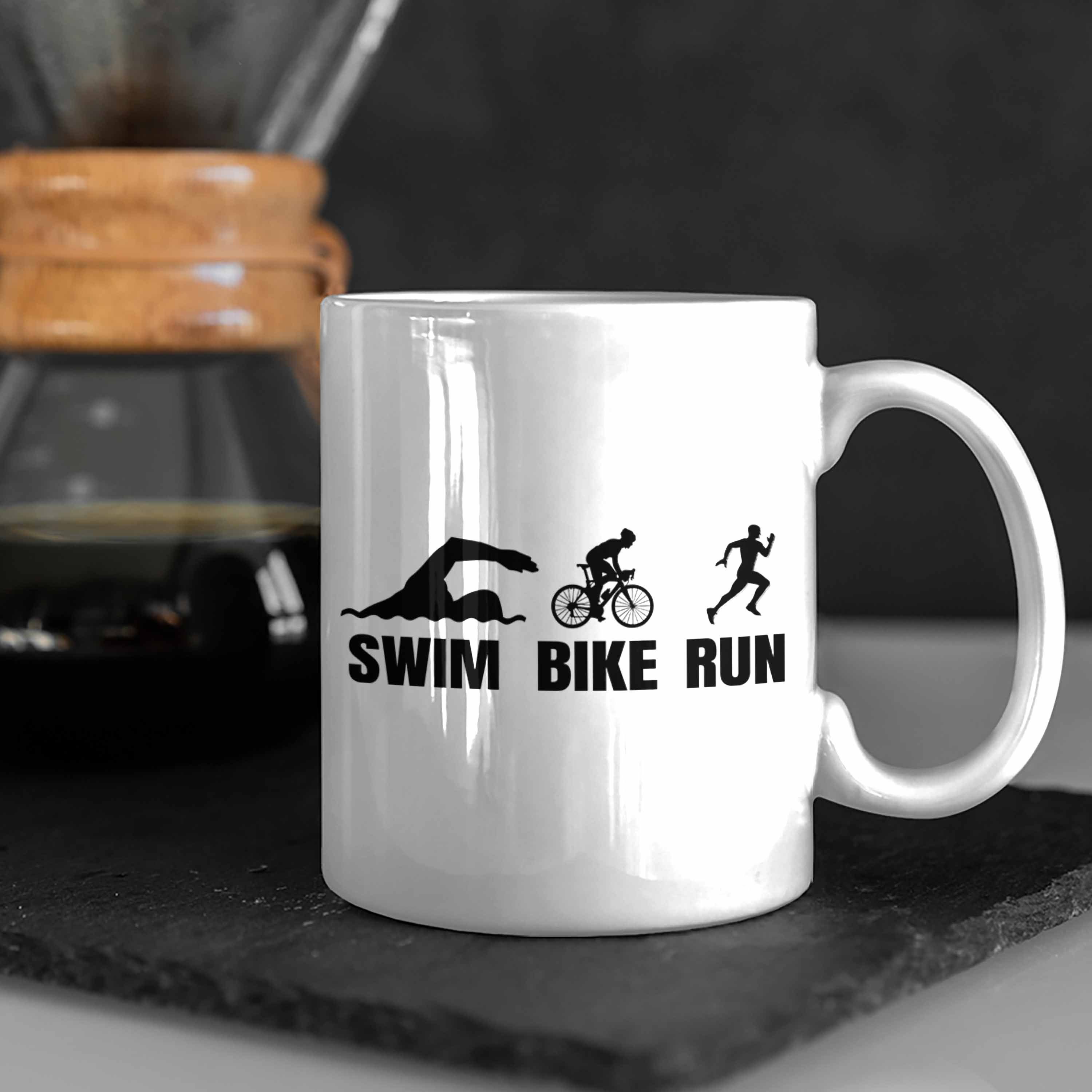 Triathlon Run Tasse Tasse Geschenk Trendation Spruch Weiss Swim für Bike Sportl Geschenkidee