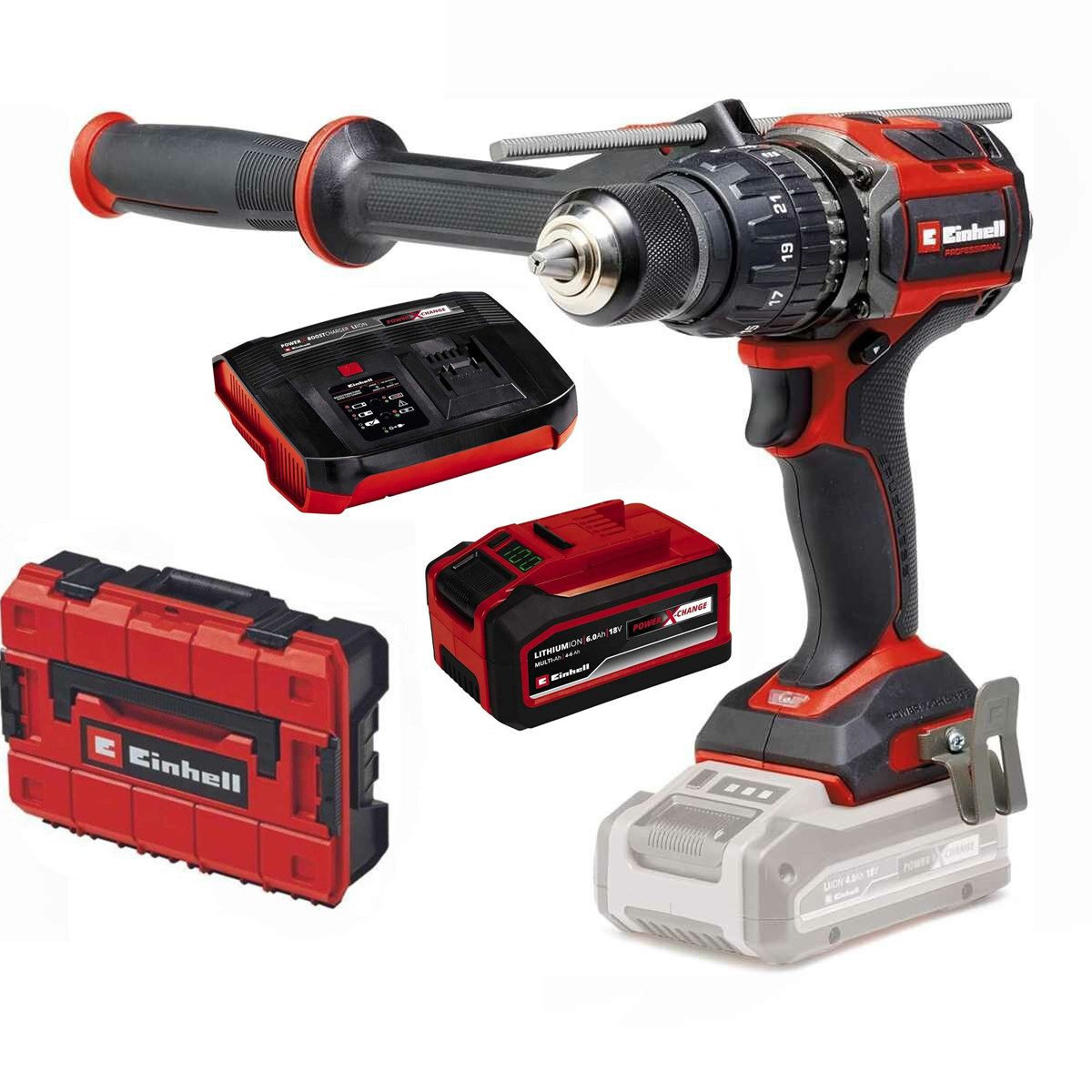 Einhell Akku-Bohrschrauber 18V Bohrschrauber TP-CD 18/120 Akku 6.0 Ah Boostcharger 6 A SF Koffer