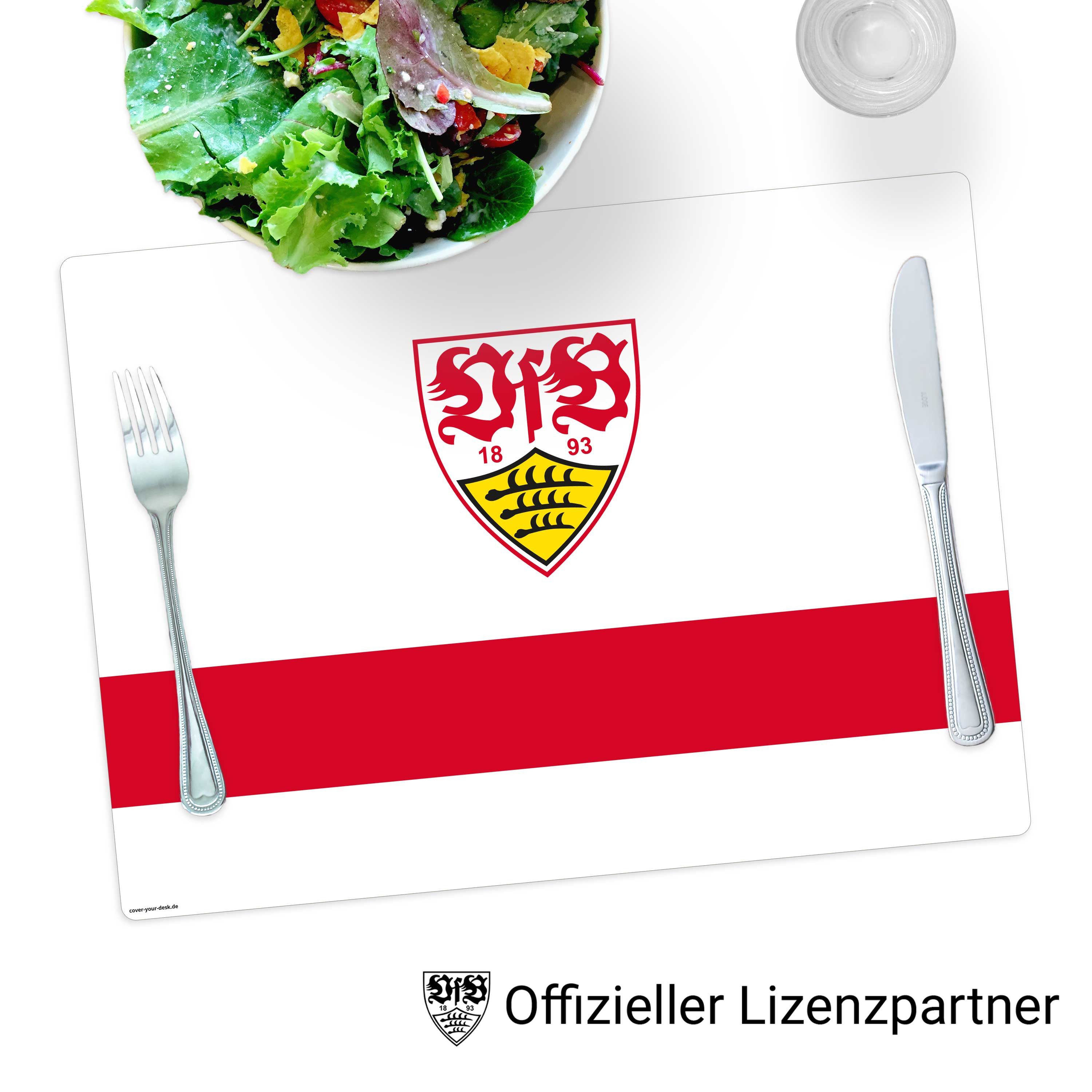 Tischsetmacher Platzset abwaschbar - „VfB Stuttgart - Brustring weiß" aus Premium Vinyl, (1-St., 44 x 32 cm - rutschfeste Tischdekoration), Made in Germany