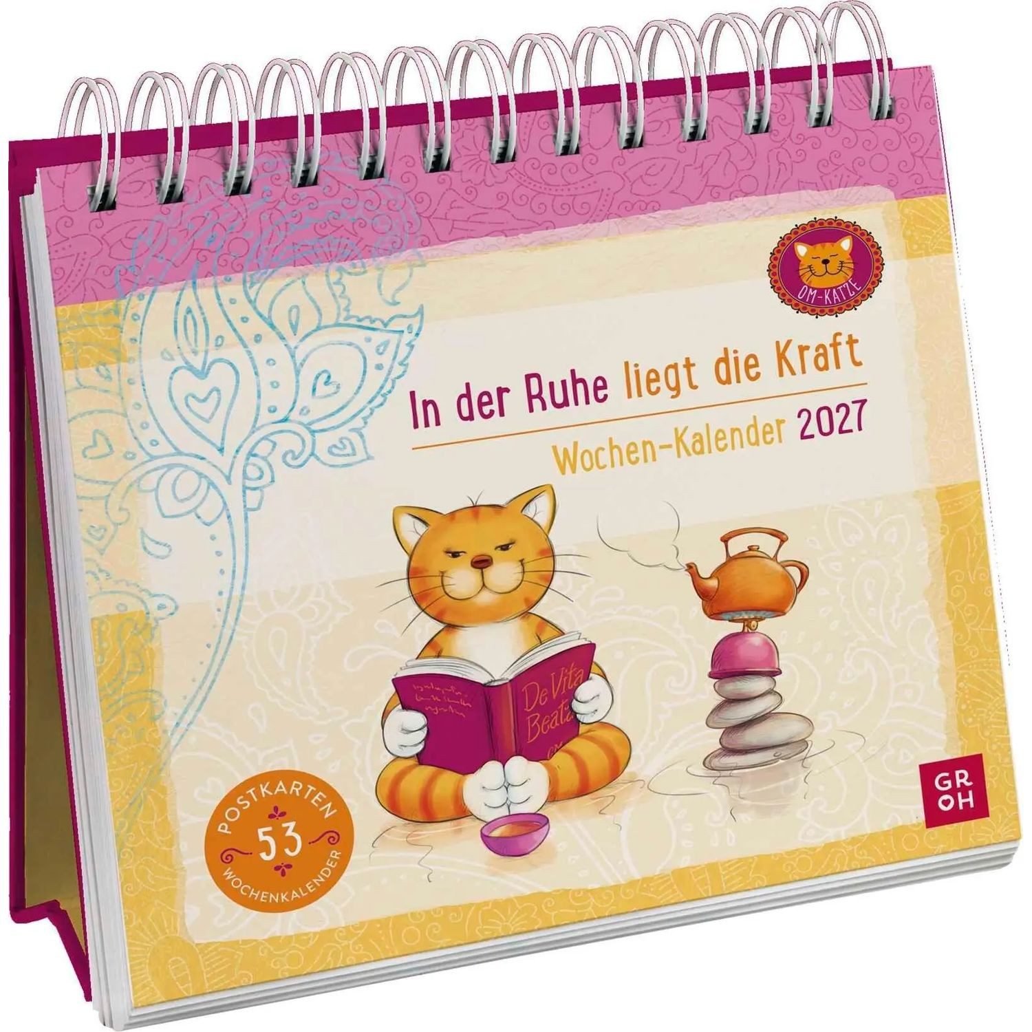Tischkalender Postkartenkalender 2027: Om-Katze: In der Ruhe liegt die Kraft