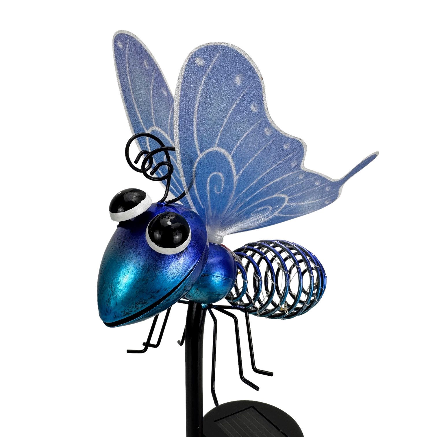 Online-Fuchs Gartenstecker - LED-Solarleuchte Schmetterling mit Lichterkette für außen (12 warmweiße LEDs, Deko Gartenfiguren) aus Metall gefertigt - ca. 93 cm groß - Gartendeko