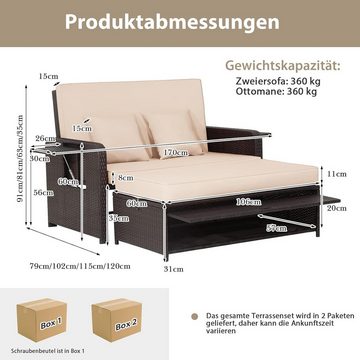KOMFOTTEU Loungesessel Schlafsofa, mit Fußbank, mit klappbarer Seitenablage
