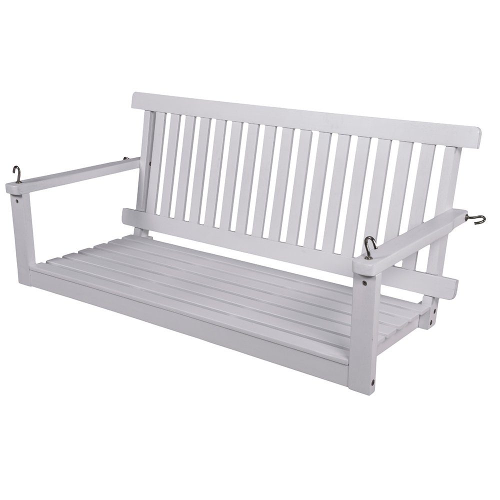 Lomadox Gartenbank GAZA-120, Hängebank aus Eukalyptus FSC 100% in white washed, : 130/57/63 cm