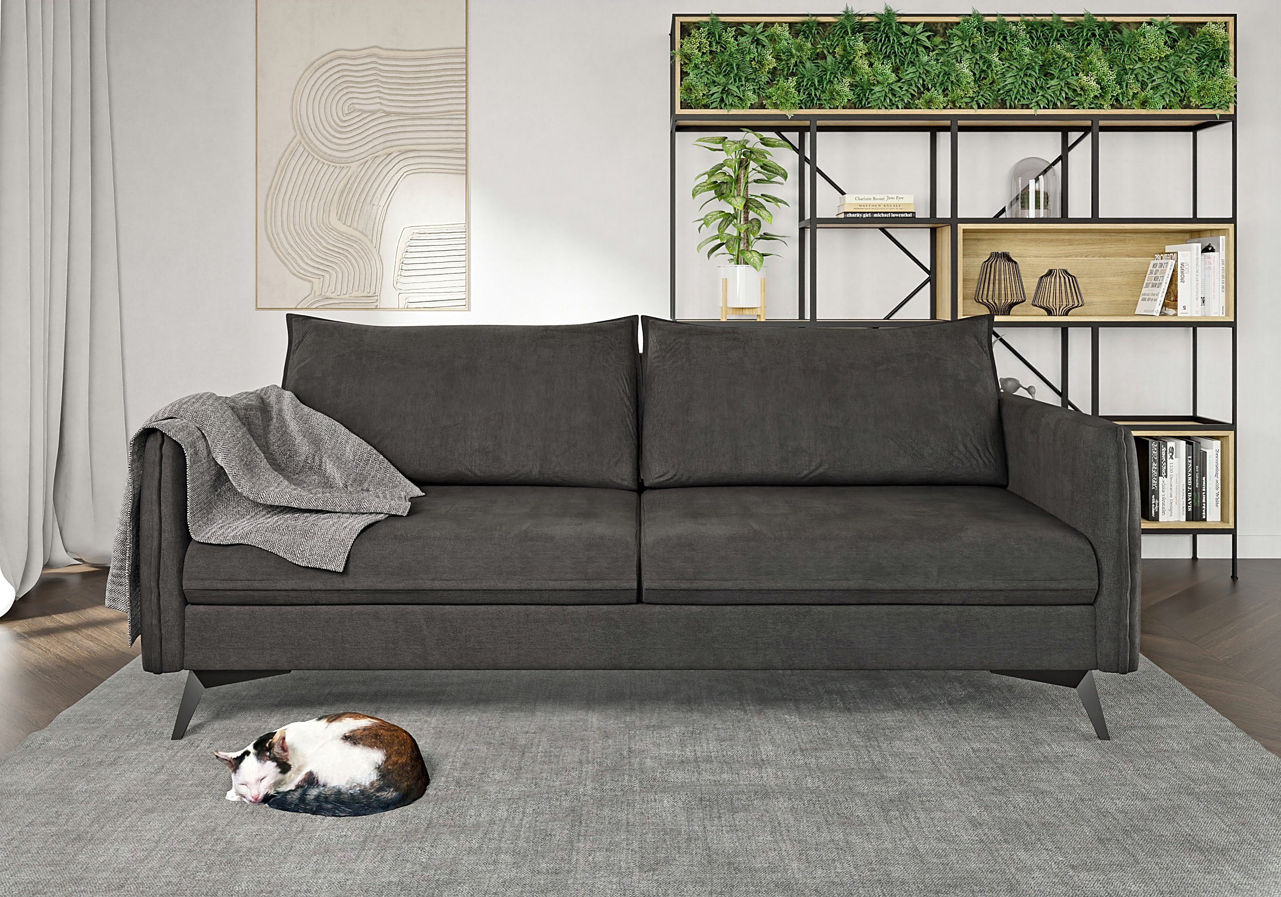 3-Sitzer-Sofa, 2-Sitzer-Sofa, S-Style Graphit Azalea Schwarz Modernes mit 1x Sessel), (1x Metall Polstergarnitur Füßen, Wellenfederung 1x mit 3+2+1 Möbel
