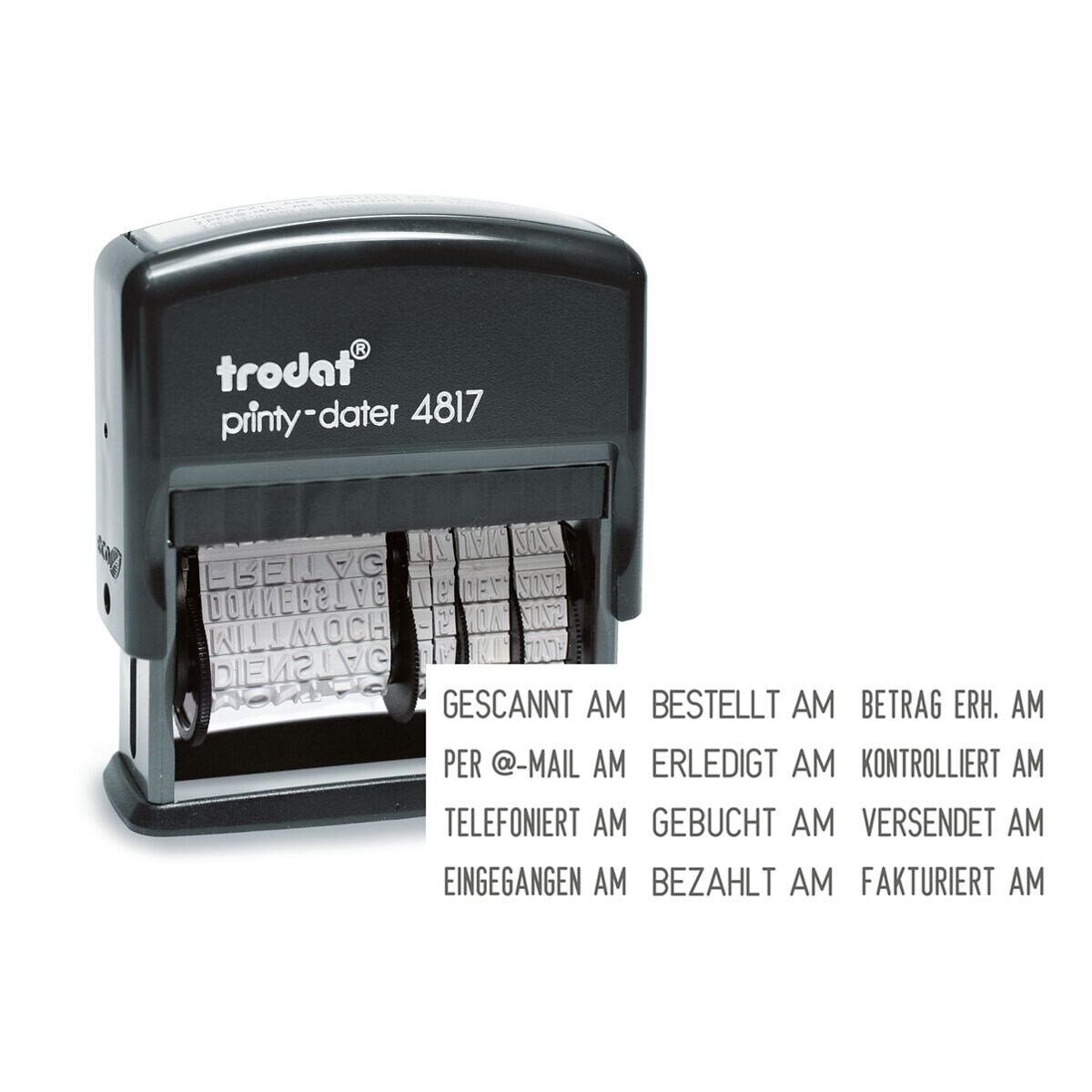 TRODAT Stempel Printy 4817, Datumseinstellung & 12 einstellbare Kurztexte, selbstfärbend