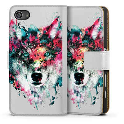 DeinDesign Handyhülle Riza Peker Wolf bunt Wolve ohne Hintergrund, Sony Xperia Z5 Compact Hülle Handy Flip Case Wallet Cover