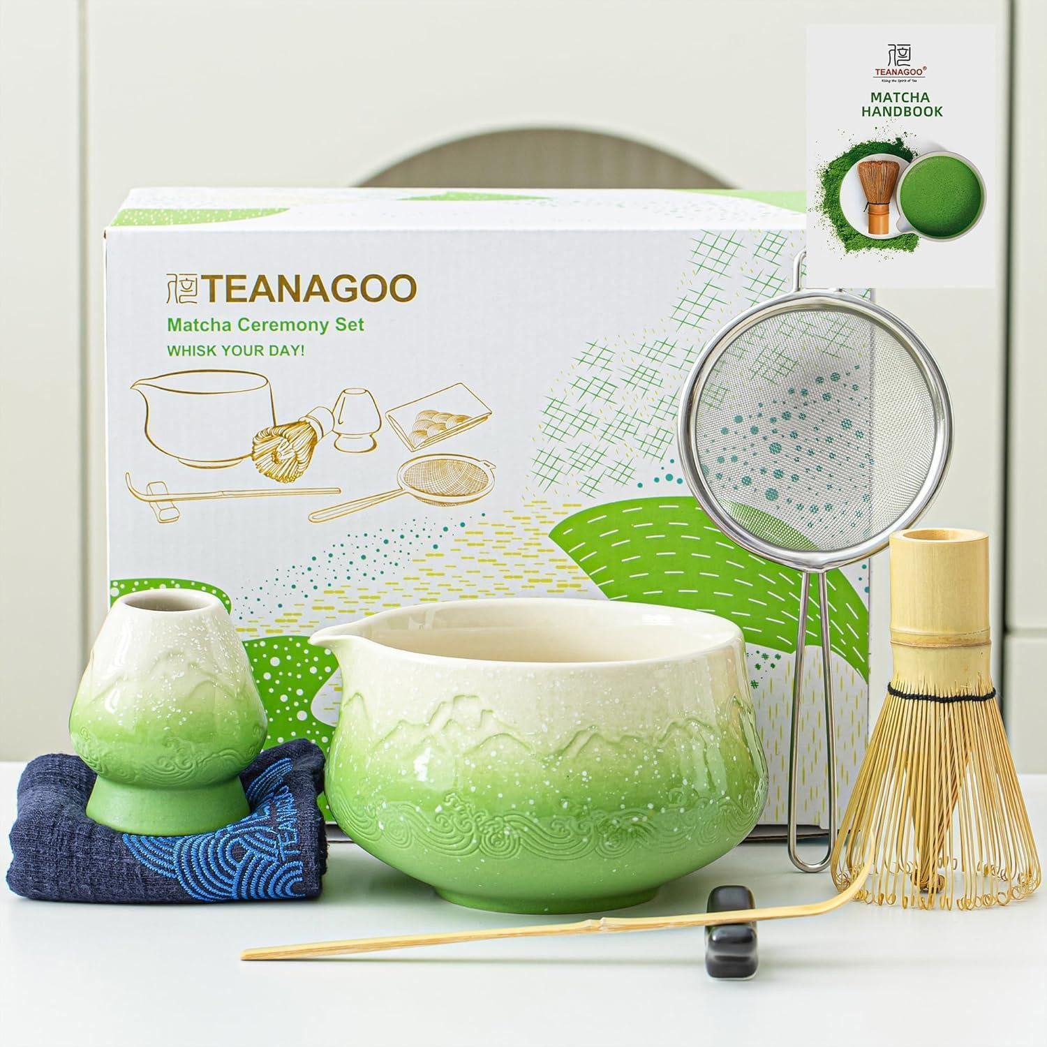 LuxusKollektion Teeservice Matcha Besen 7Stück Set Schüssel mit Ausgießer Farbverlauf Grün
