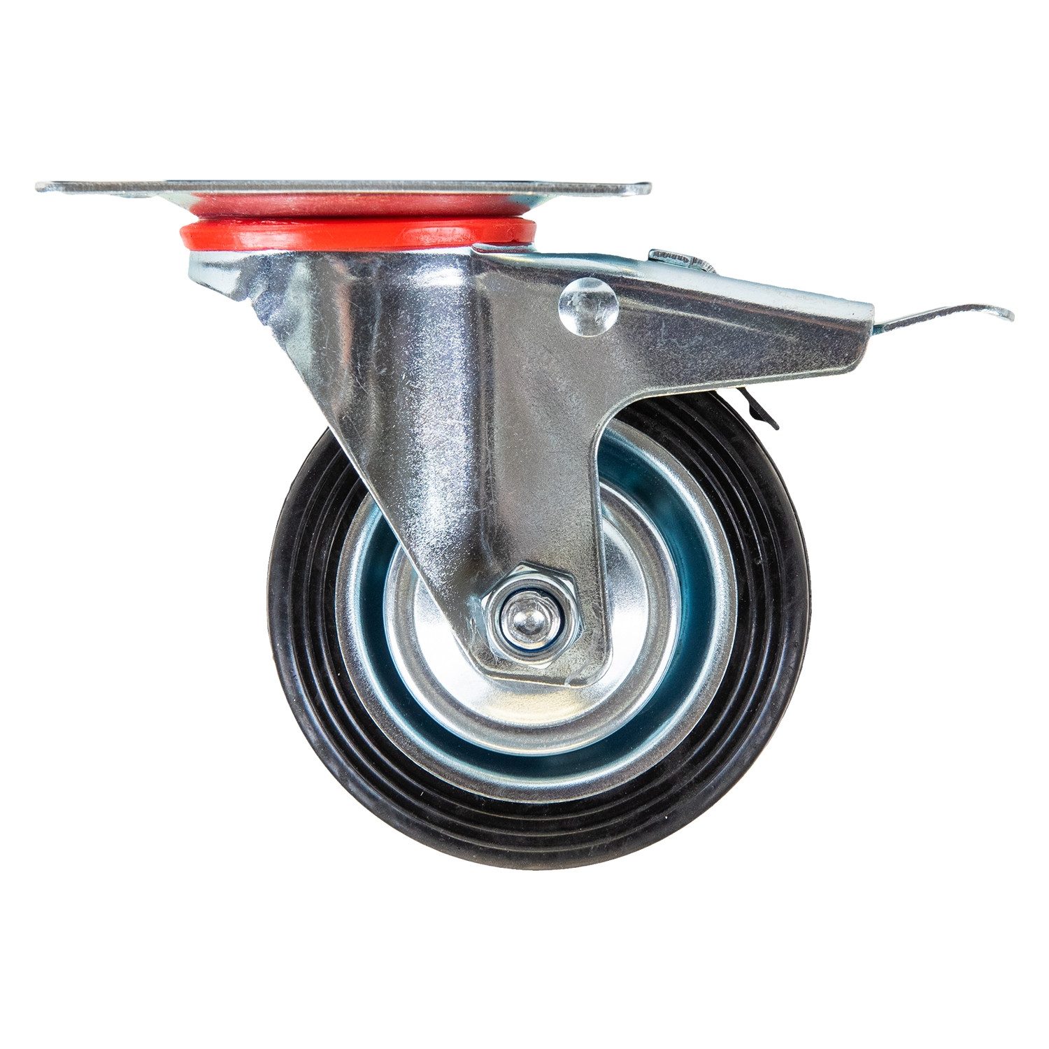 HMF Schwerlastrolle Transportrollen mit Feststellbremse aus Vollgummi, (4 Stück, Set), Lenkrollen 75 mm, bis 200 kg, schwarz – Bild 4 von 5