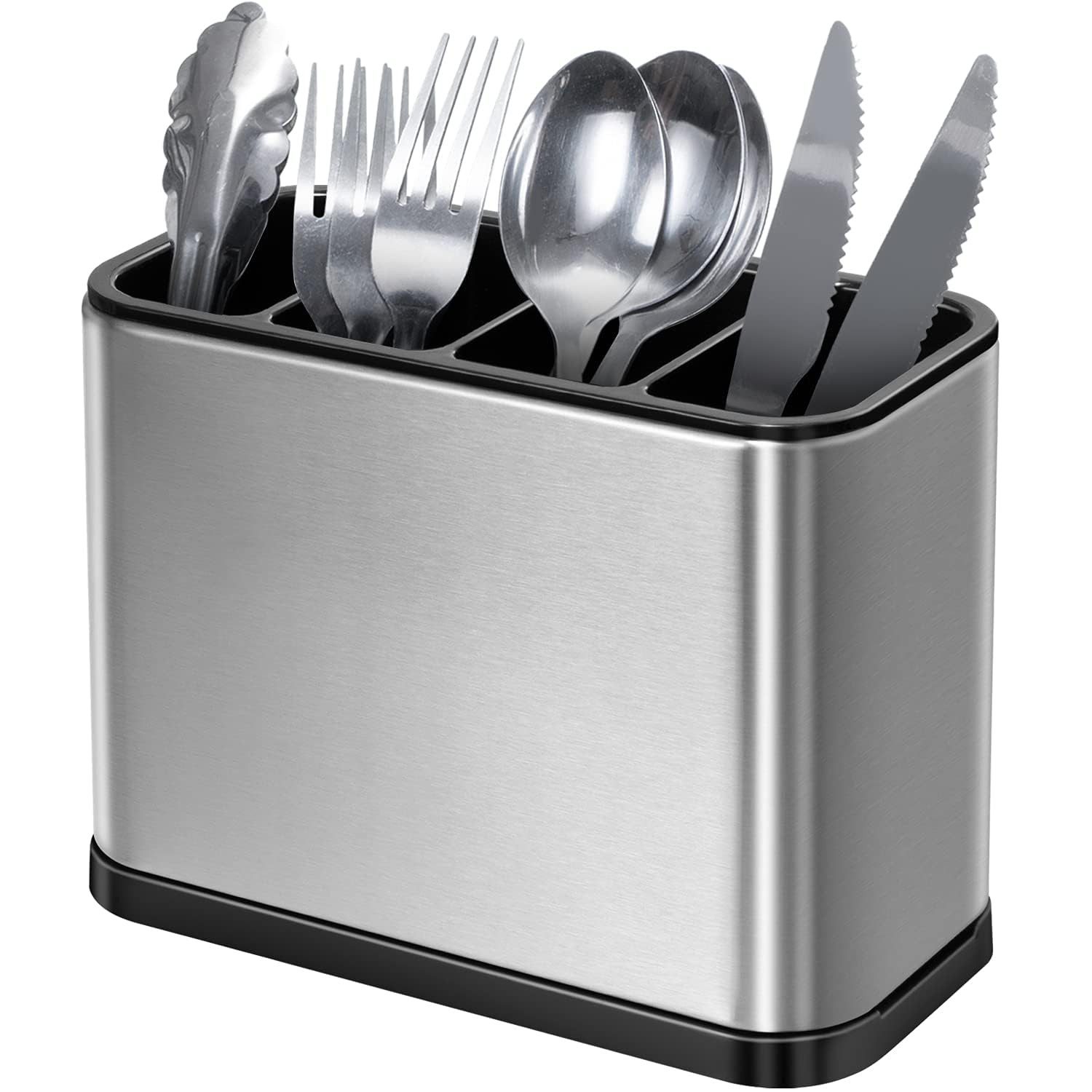 FOUORTUNATE-BEE Besteckhalter für Küche Esszimmer Abtropfschale Besteckkasten für Küchenutensilien, (Besteckorganizer Caddy Halter, Rost und Kratzerfreies Edelstahl Anti-Rutsch), Edelstahl, ABS-Kunststoff