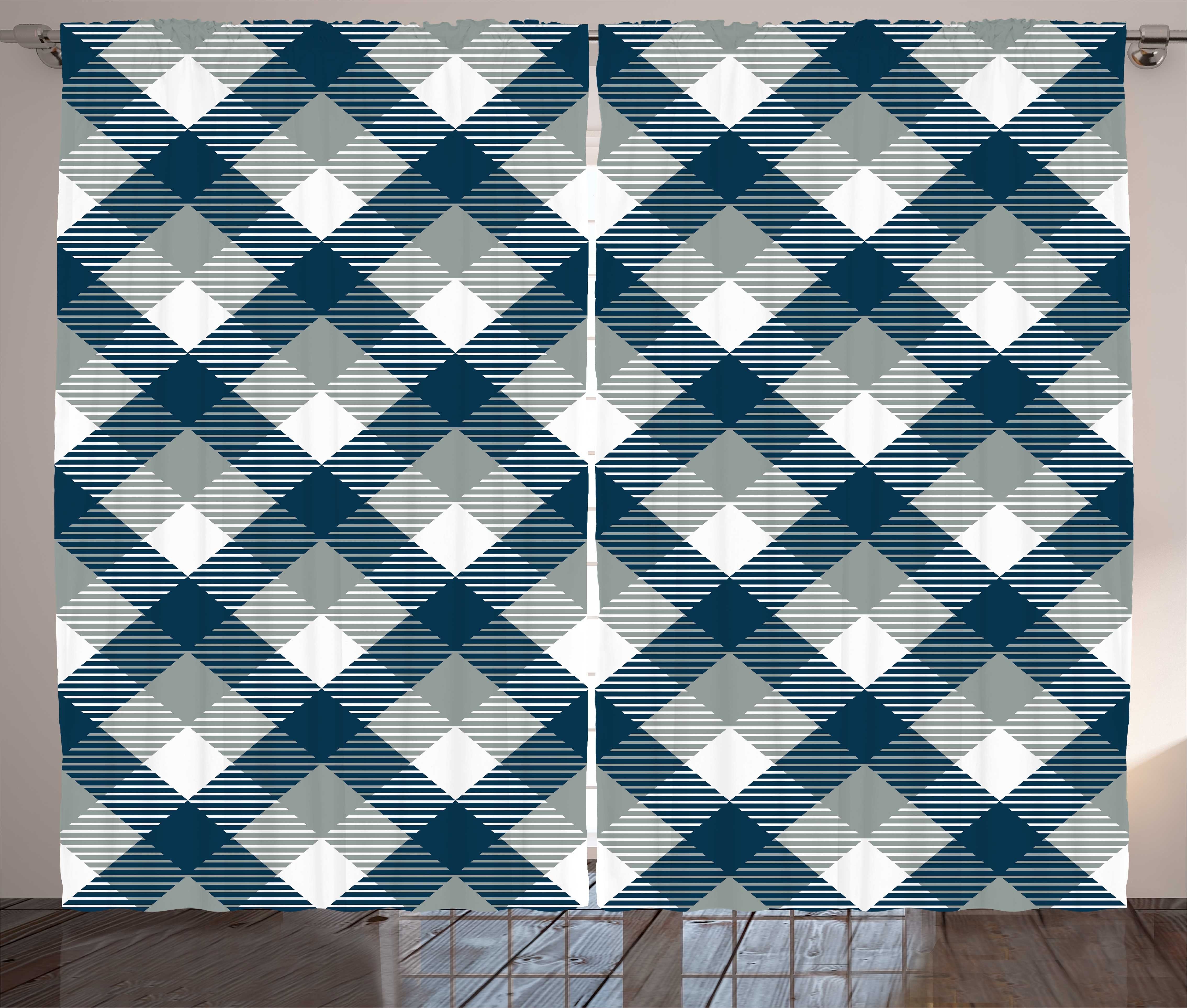 Gardine Schlafzimmer Kräuselband Vorhang mit Schlaufen und Haken, Abakuhaus, Kariert Checkered Tartan-Form