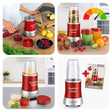 GOURMETmaxx Standmixer Nutrition Mixer - 7 Funktionen Deluxe Smoothie rot, 1000,00 W, 10 teiliges Set, inkl. to go Deckel