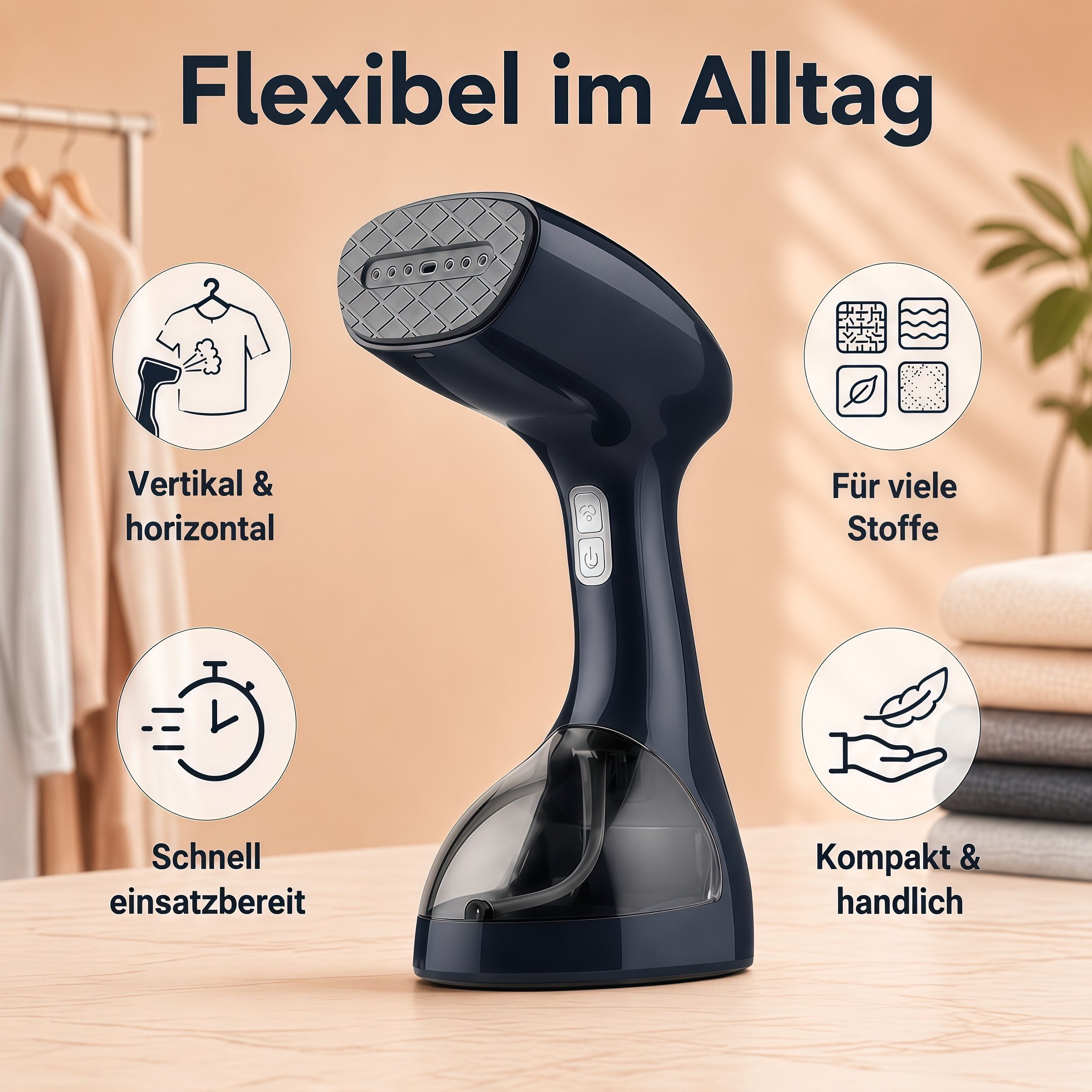 ibettertec Dampfglätter Dampfbügeleisen 2000-2500W Hand-Dampfglätter mit 3 Dampfstufen, 2000 W, 265 ML Wassertank, Keramik-Dampfplatte, Reise-Dampfbürste für Kl – Bild 4 von 5