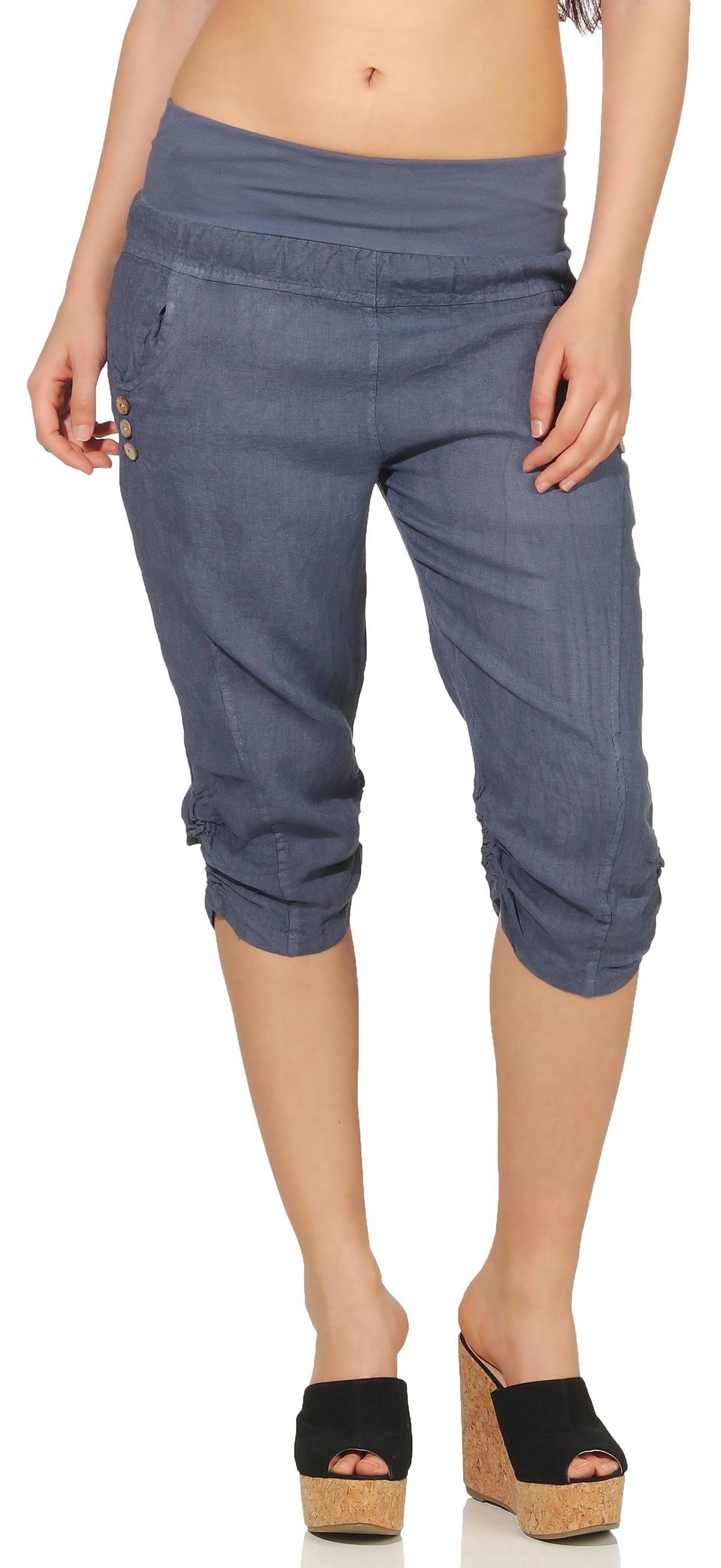 malito more than fashion Caprihose 7988 Capri Leinen Hose mit elastischem Bund jeansblau