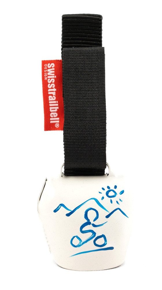 swisstrailbell Fahrradklingel Edition weiß mit blauem Mountainbiker, Trailbell, Bear Bell