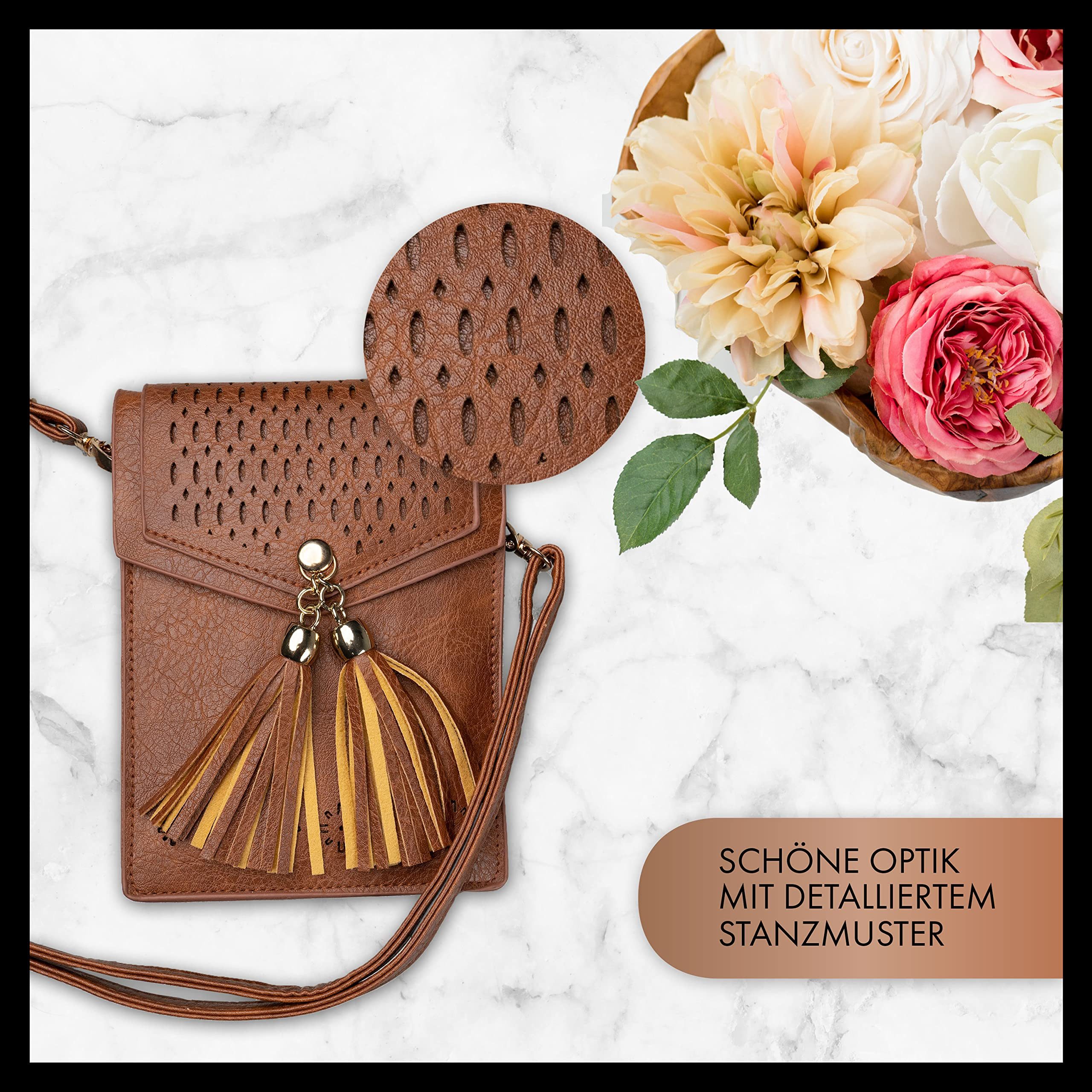 XiRRiX Handytasche Handy Tasche Damen zum Umhängen - Umhängetasche aus Lederimitat (1-tlg., kompatibel mit Apple Iphone), in wunderschönem Design – Bild 4 von 5