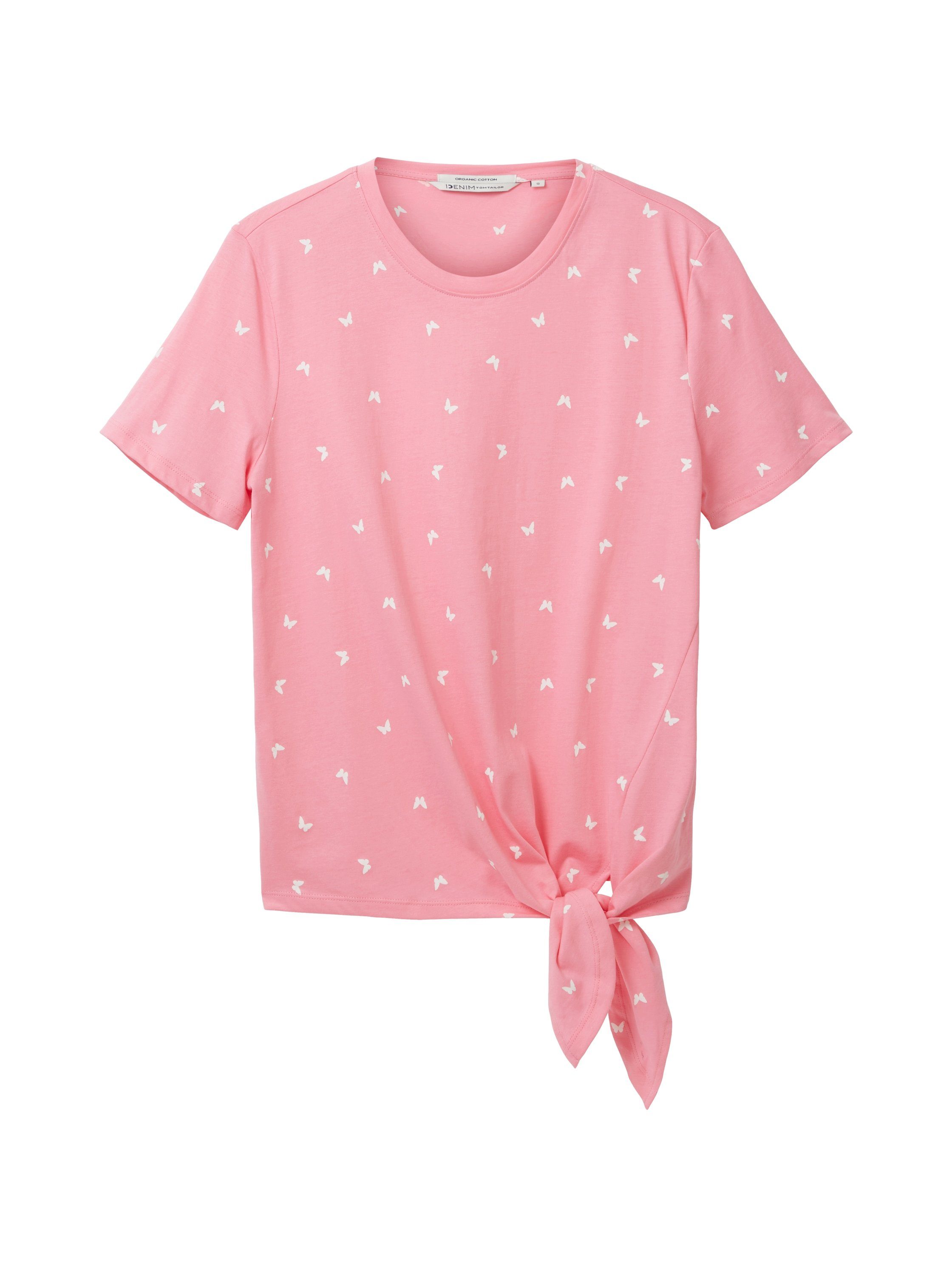 TOM TAILOR Denim T-Shirt Schlaufen einen Bund am Knoten pink für vorhanden gemustert