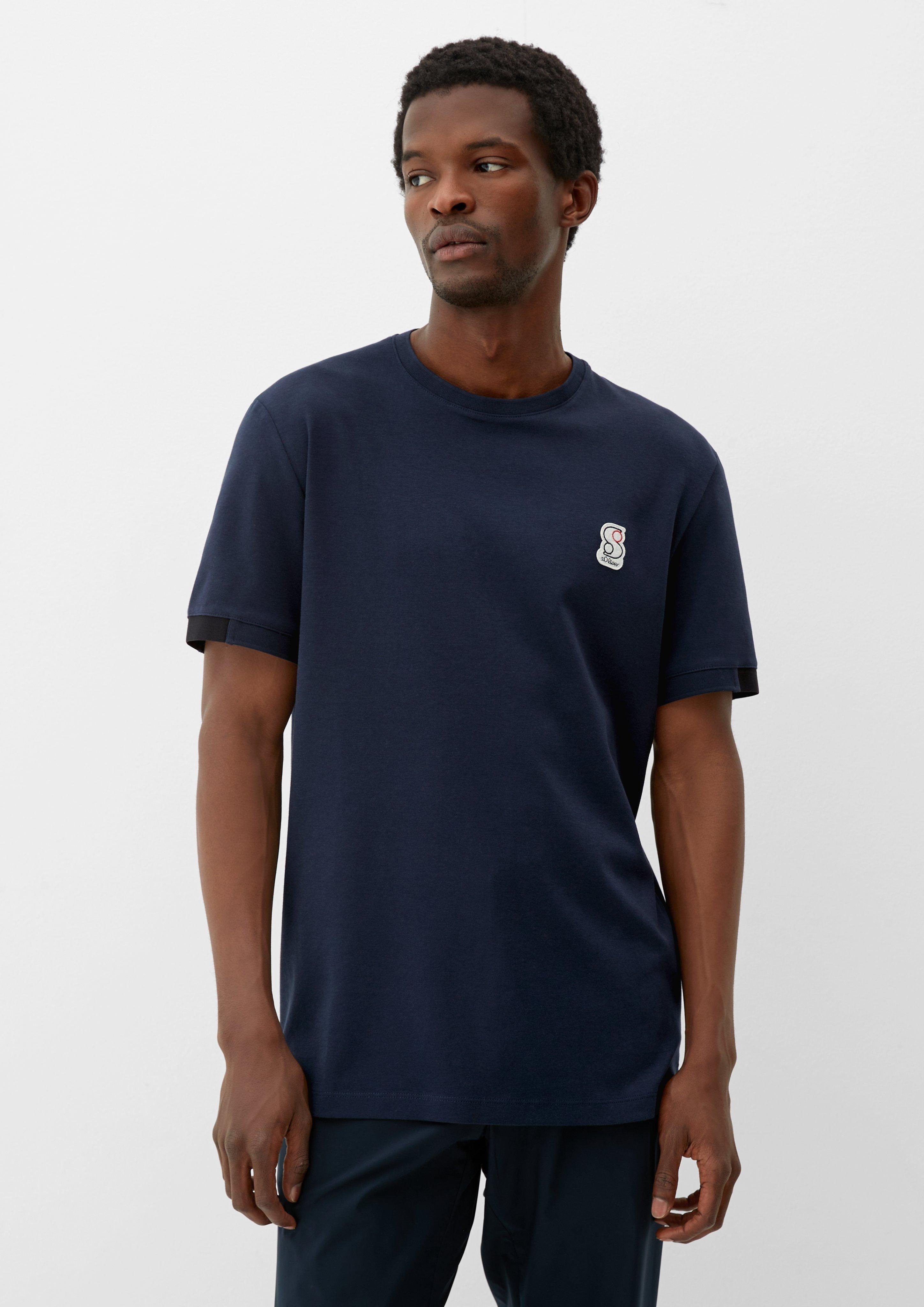 s.Oliver Kurzarmshirt T-Shirt mit Labelpatch Label-Patch, Kontrast-Details navy