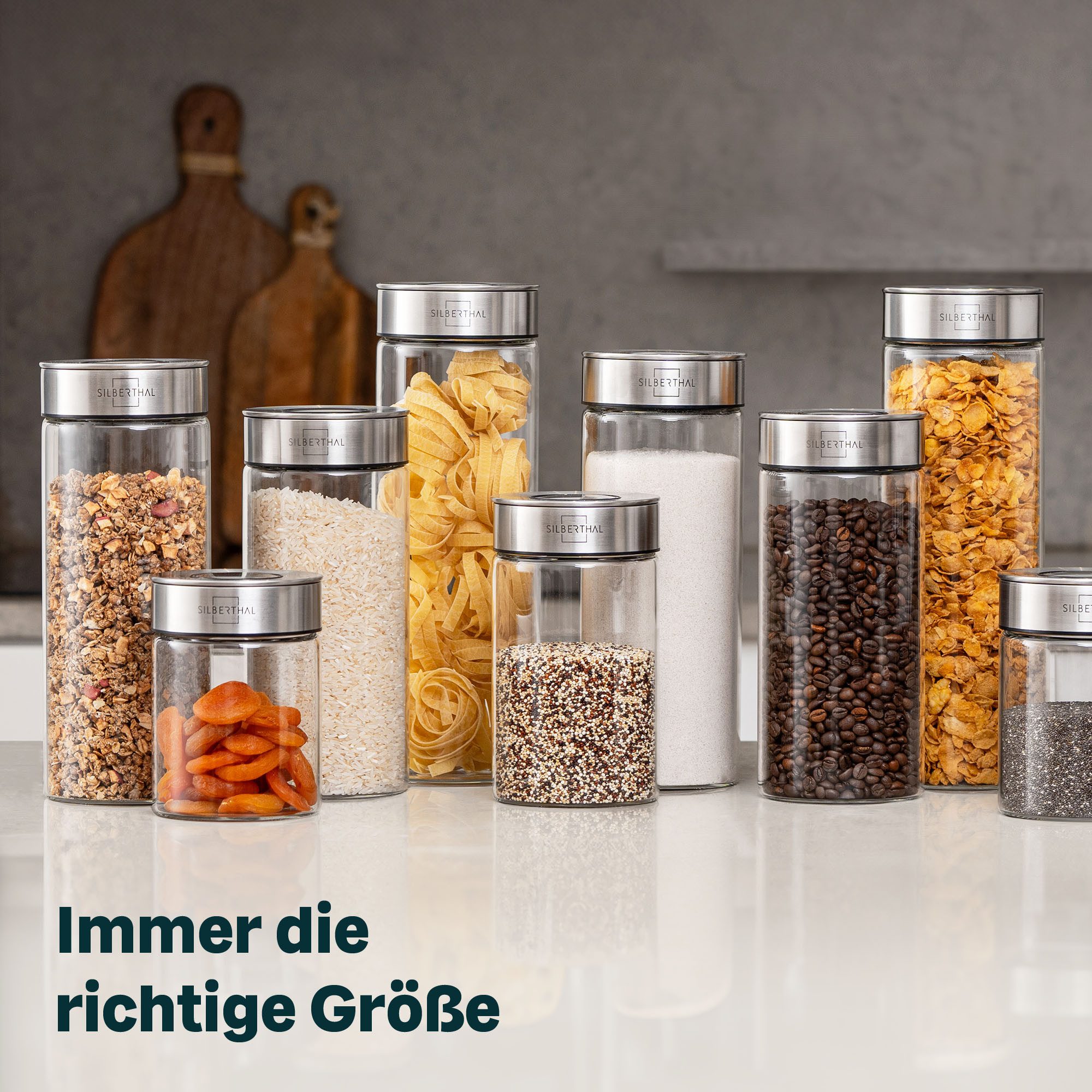 SILBERTHAL Vorratsglas 1700ml, Vorratsdose mit Klickdeckel, Glas, Edelstahl, (Einzeln, 1-tlg), Luftdicht & Mottensicher