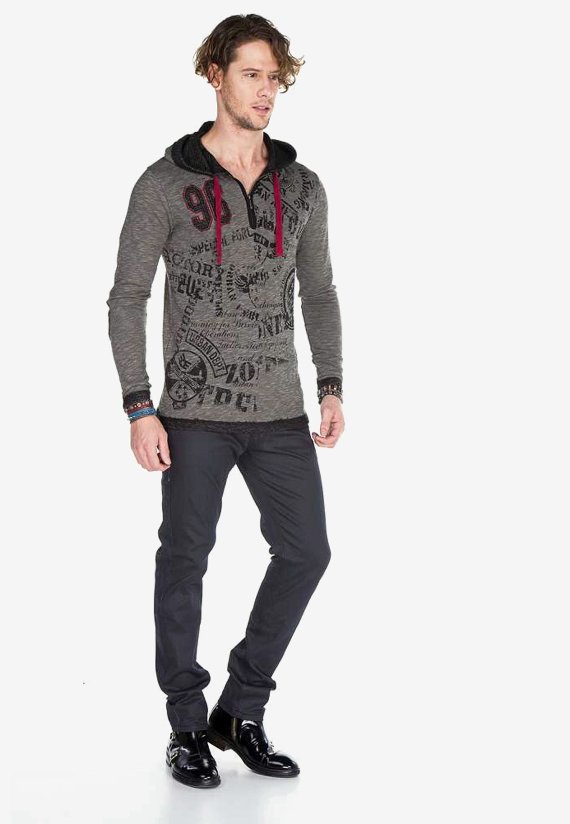 Herren Pullover Cipo & Baxx Kapuzensweatshirt mit stylischem Half-Zip