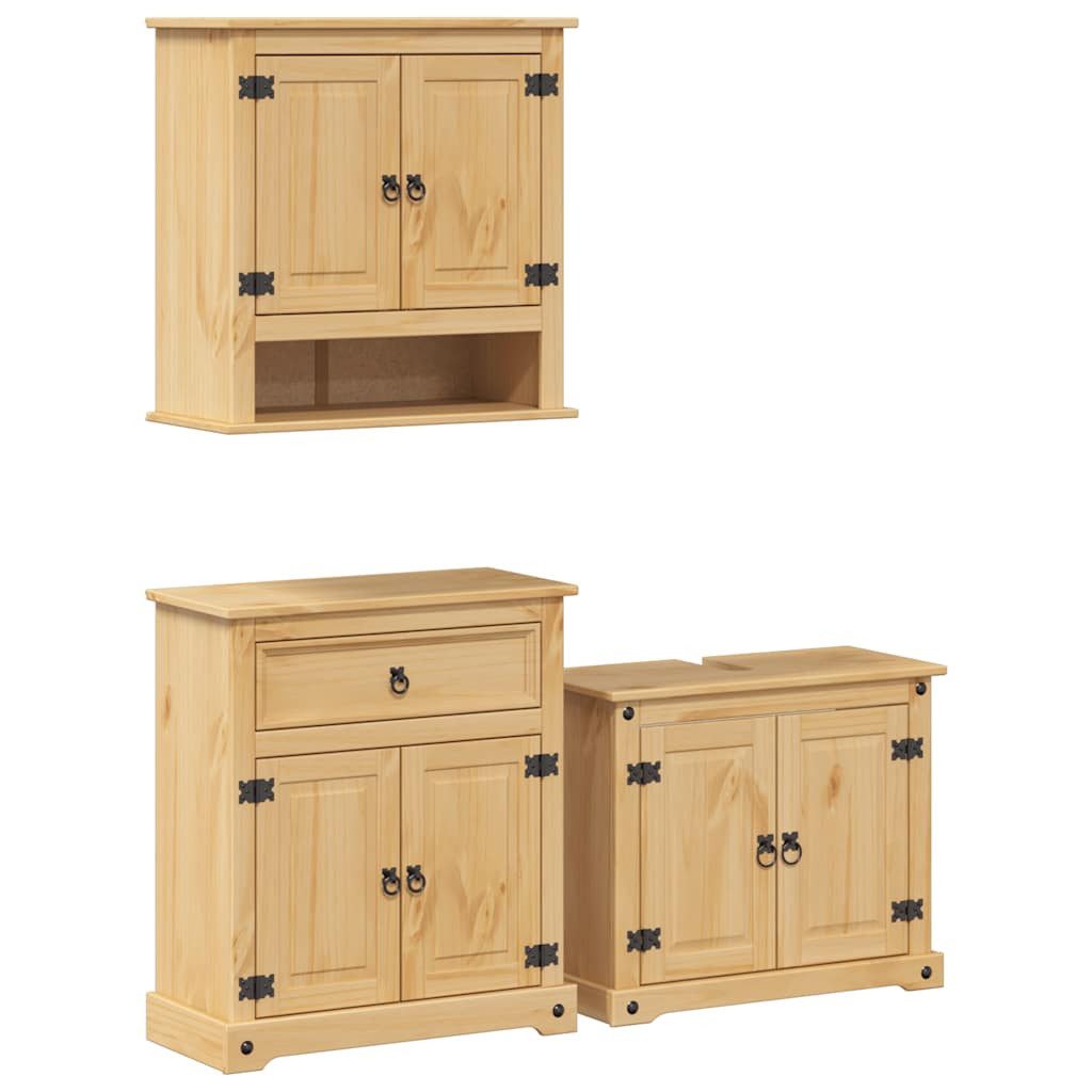 vidaXL Badezimmer-Set 3-tlg. Badmöbel-Set CoronaMassivholz Kiefer, günstig online kaufen