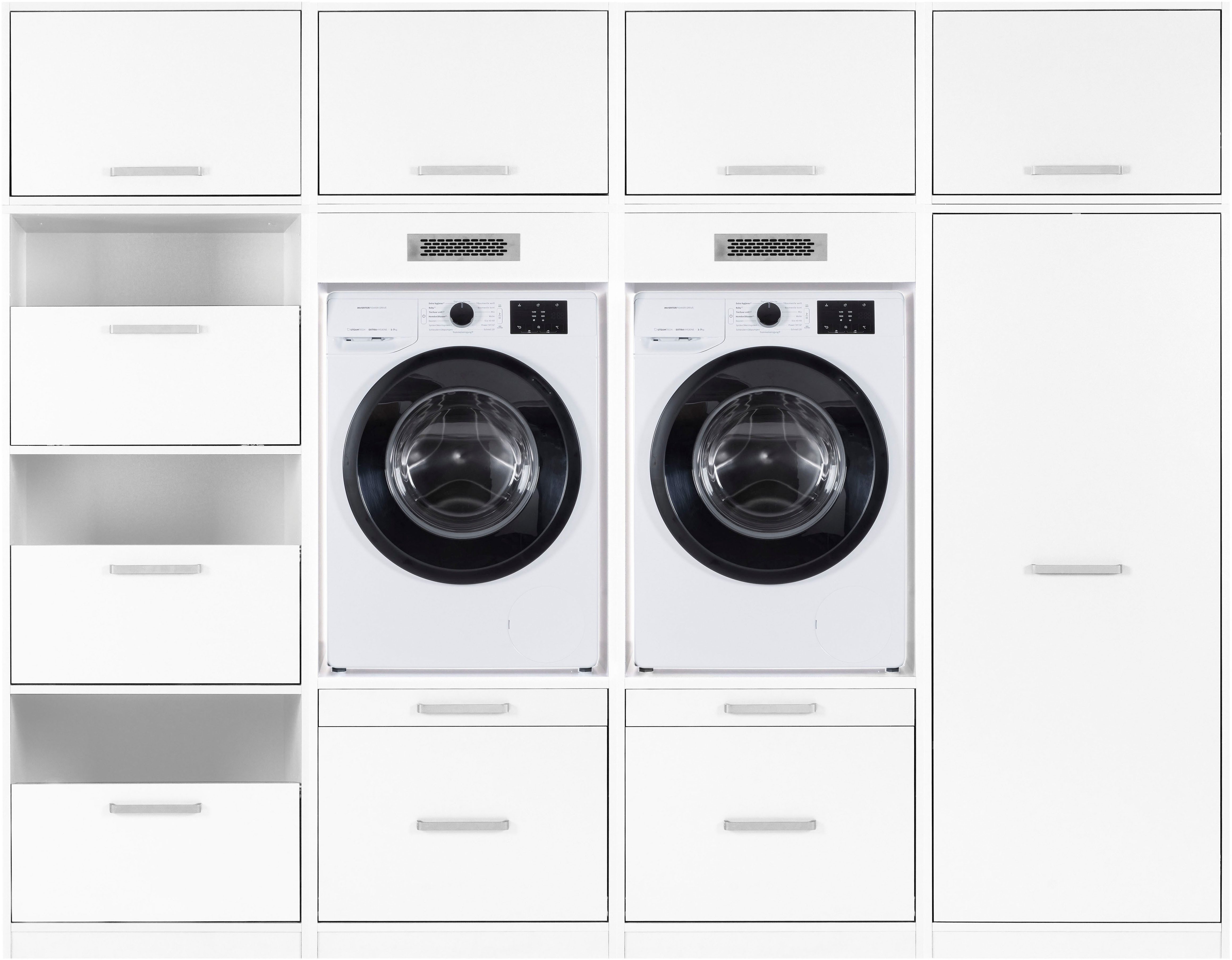 Inter Link Mehrzweckschrank-Set Norela, Waschmaschinenumbauschrank, Geräteschrank mit Wäscheschrank, (8-St), Komplettes Schrank-Set mit Stauraum für die Waschküche, Weiss, FSC