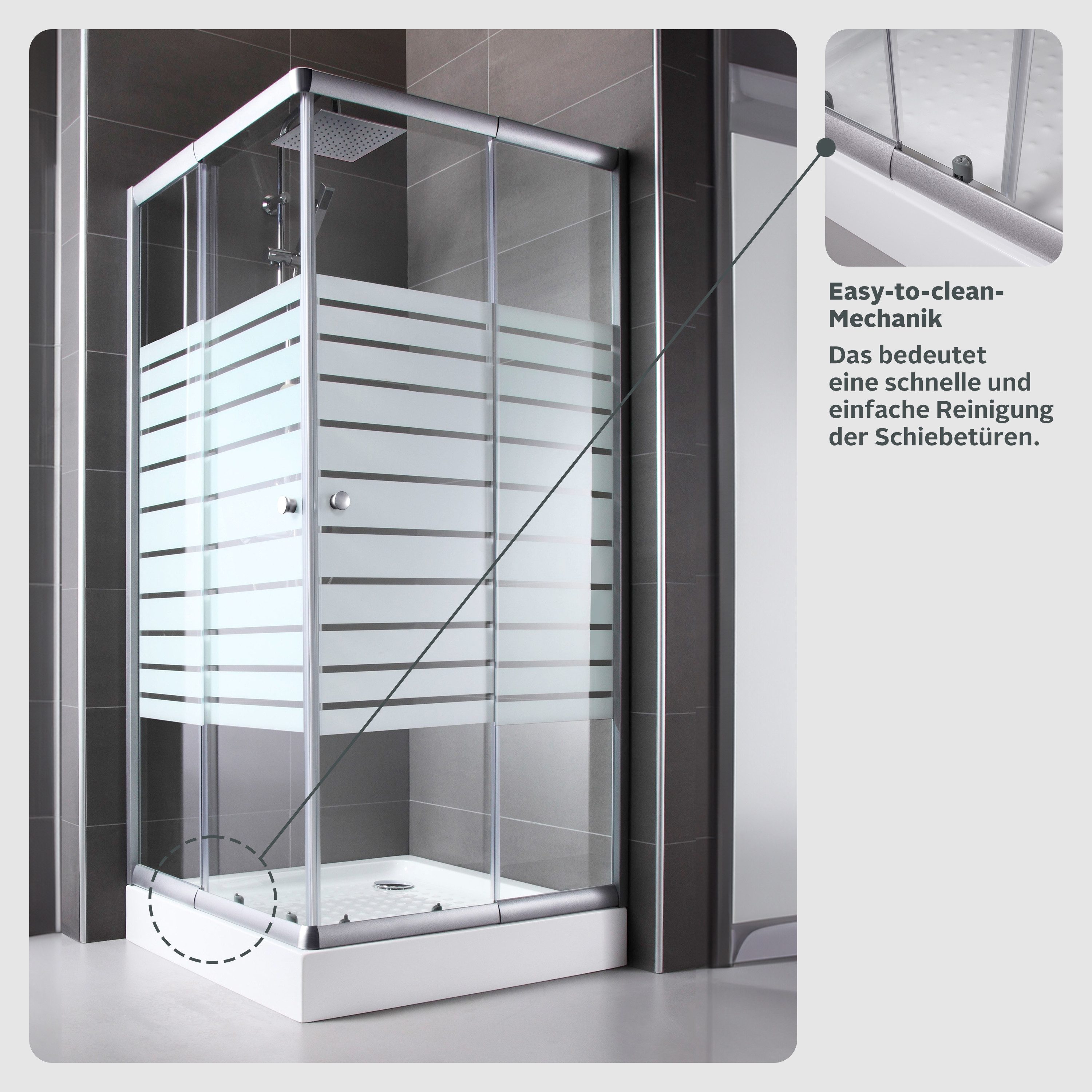 welltime Trento Banda corner shower, WxD: 90x90 cm, single-pane safety glass, with variable adjustment range, shower enclosure with sliding doors