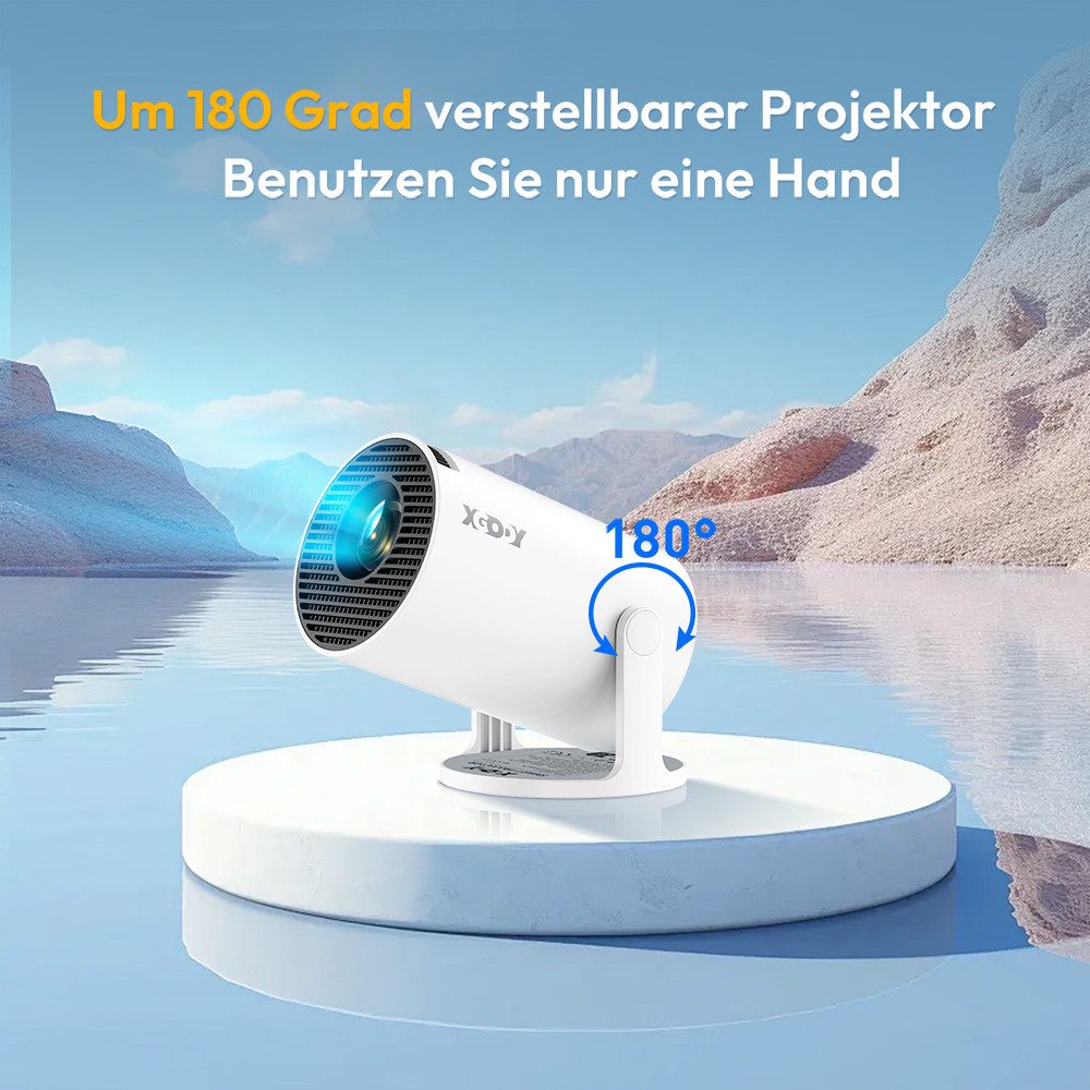 XGODY Gimbal 3 Mini Tragbarer Projektor 4K Android 11 Wifi6 BT 5.4 LCD-Beamer (8000:1, 1920x1080 px, 4K-Unterstützung Heimfilmprojektor 180° drehbar)