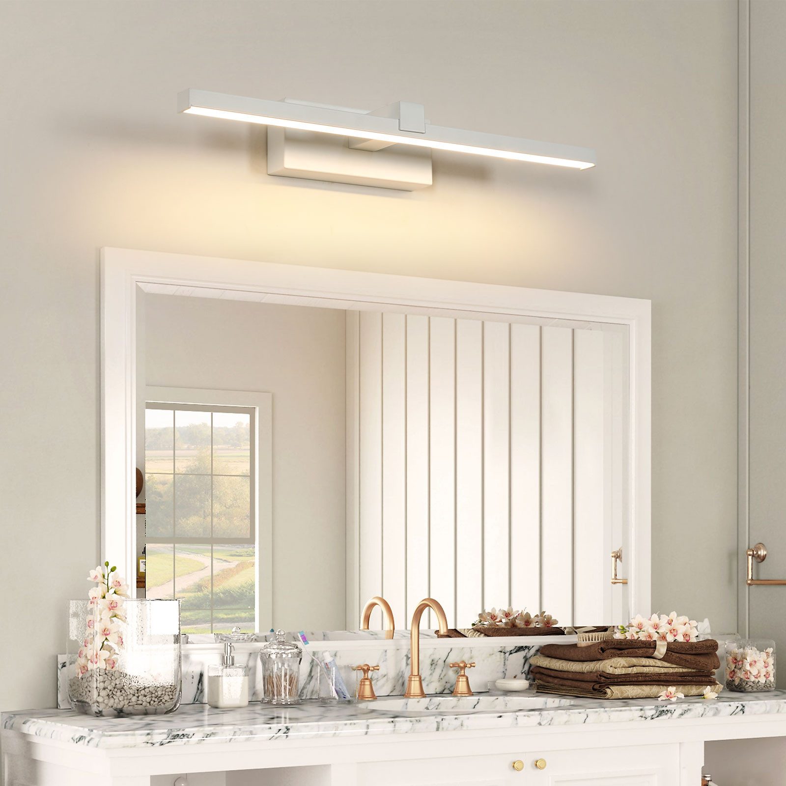 Riserva LED Spiegelleuchte LED Spiegelleuchte 40 cm Weiß, Wandleuchte innen, 8W, 3000K Warmweiß – Bild 5 von 5