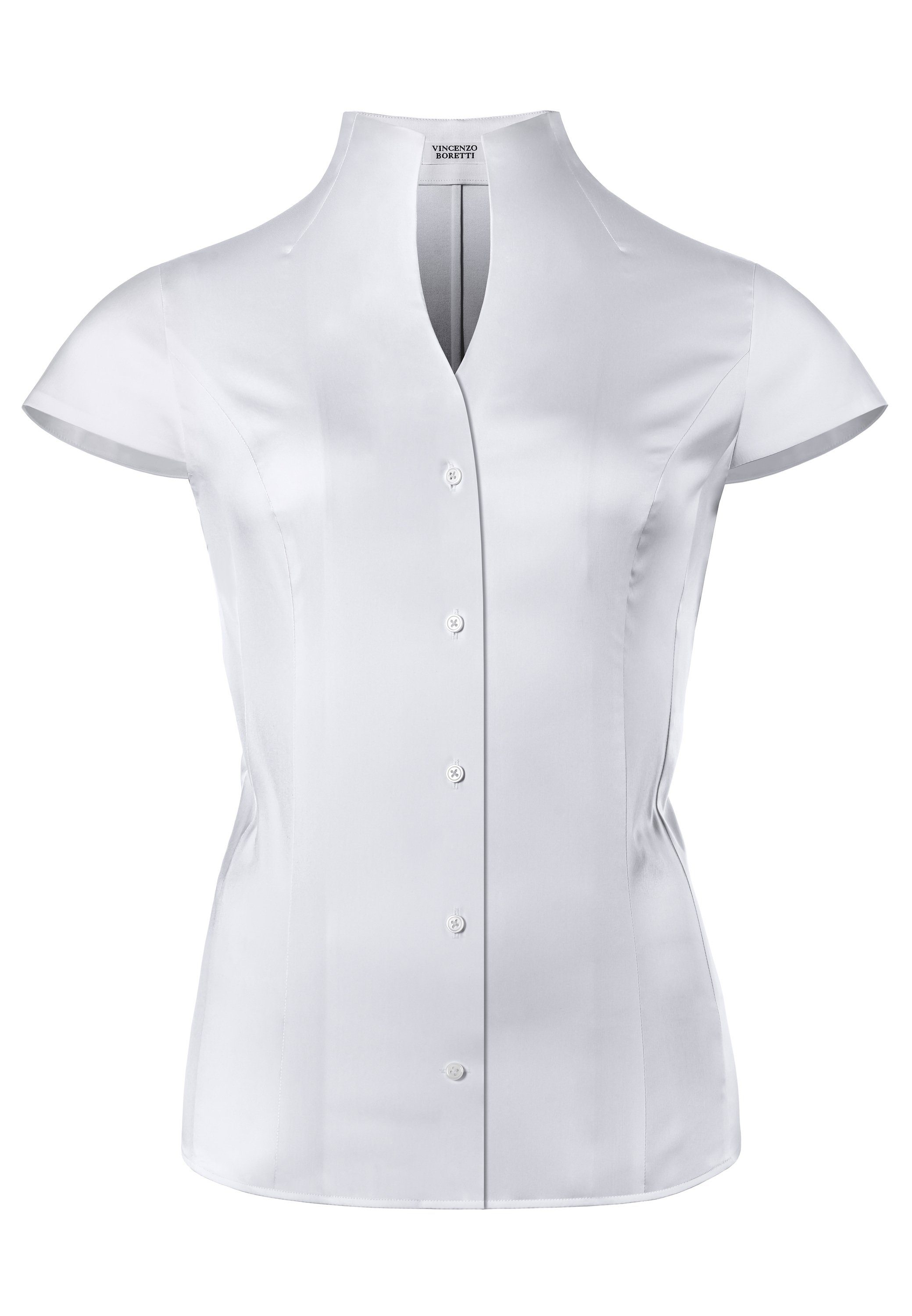 Vincenzo Boretti Klassische Bluse tailliert stretch Kelchkragen Kurzarm günstig online kaufen