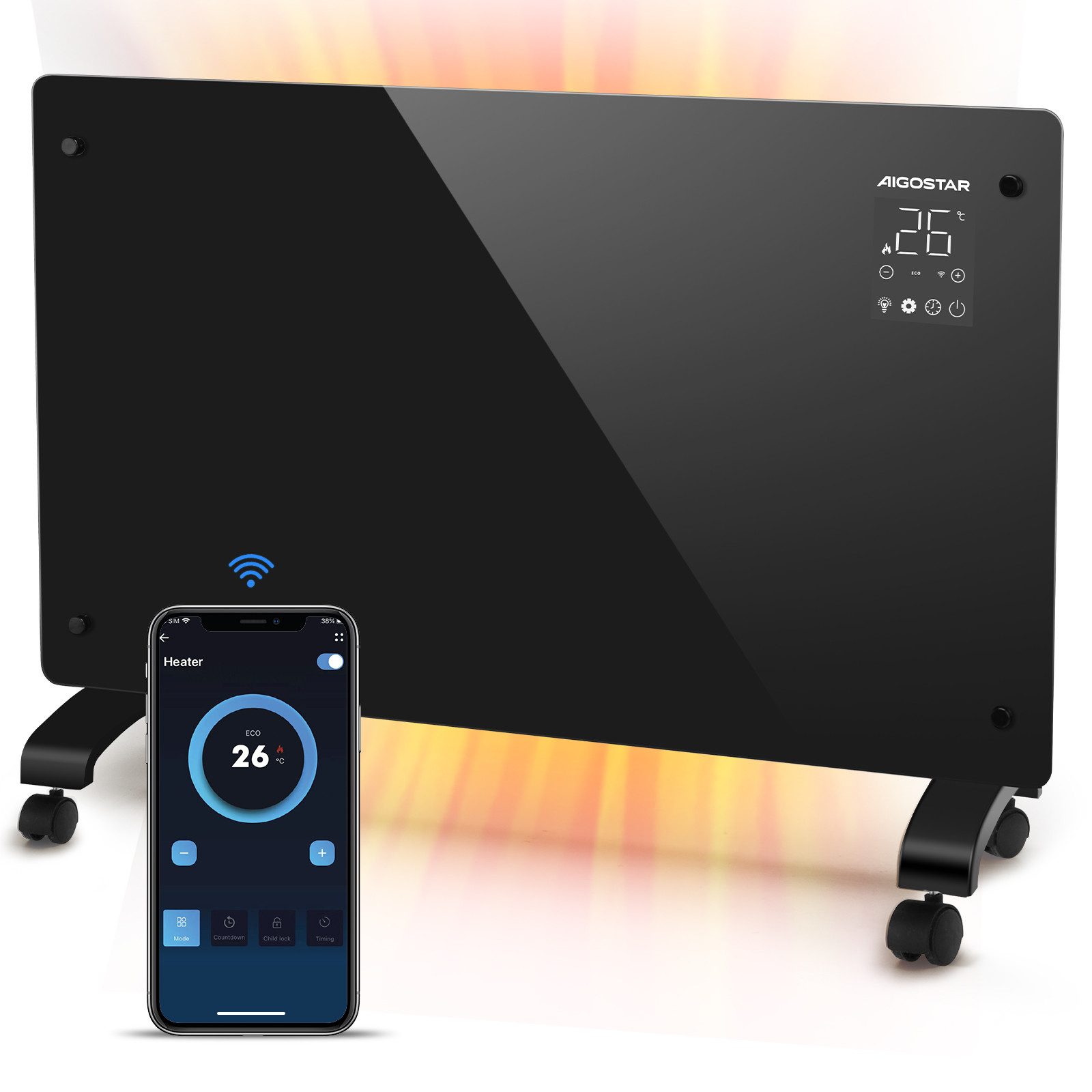 Aigostar Heizlüfter 2000W Elektroheizung, Glas/Konvektor, Touchscreen, WiFi günstig online kaufen